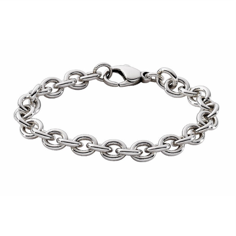 Sterling Silver 7.9mm Cable Link Charm Bracelet 7.5"
