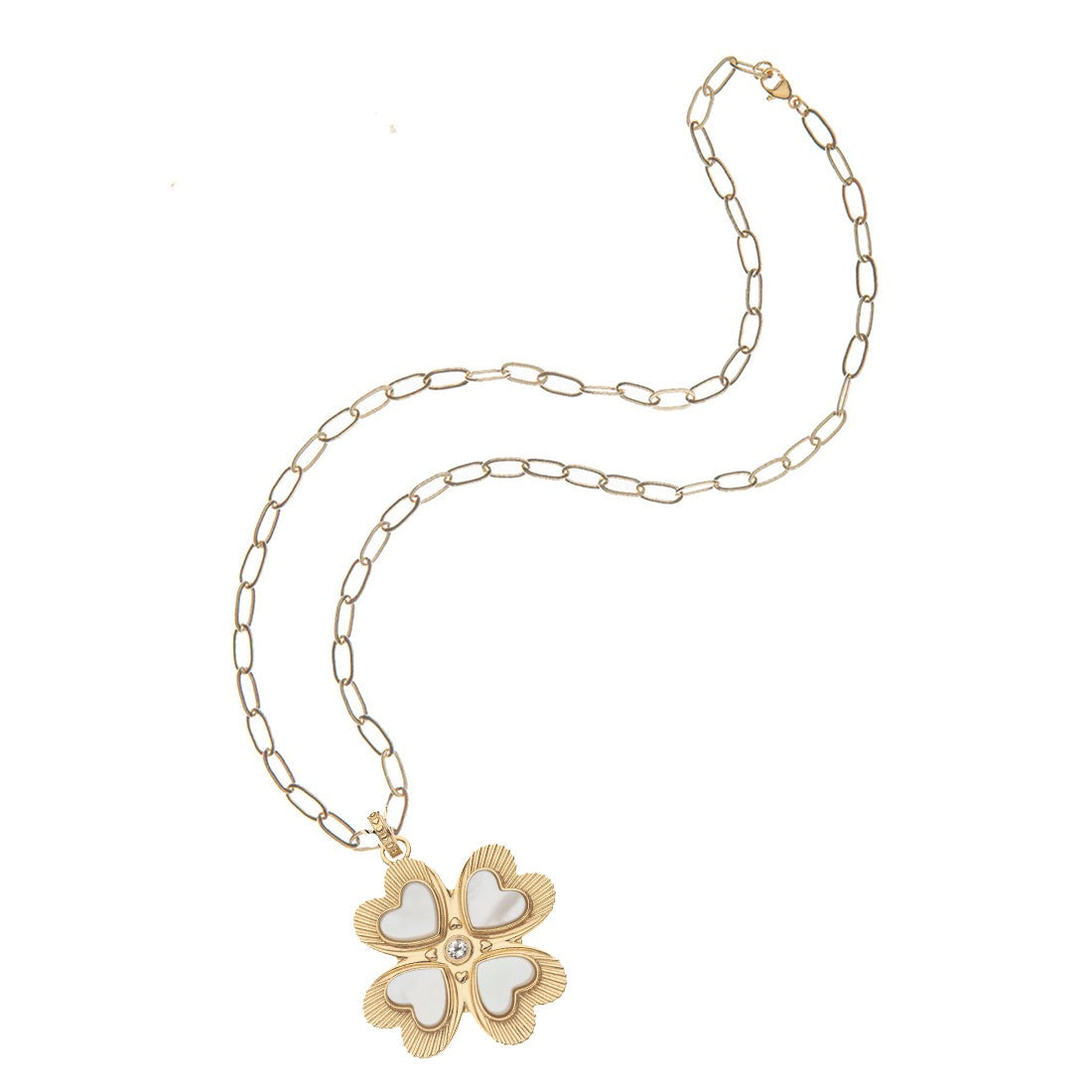 Jane Win LUCKY in Love Mother of Pearl Clover Pendant Necklace