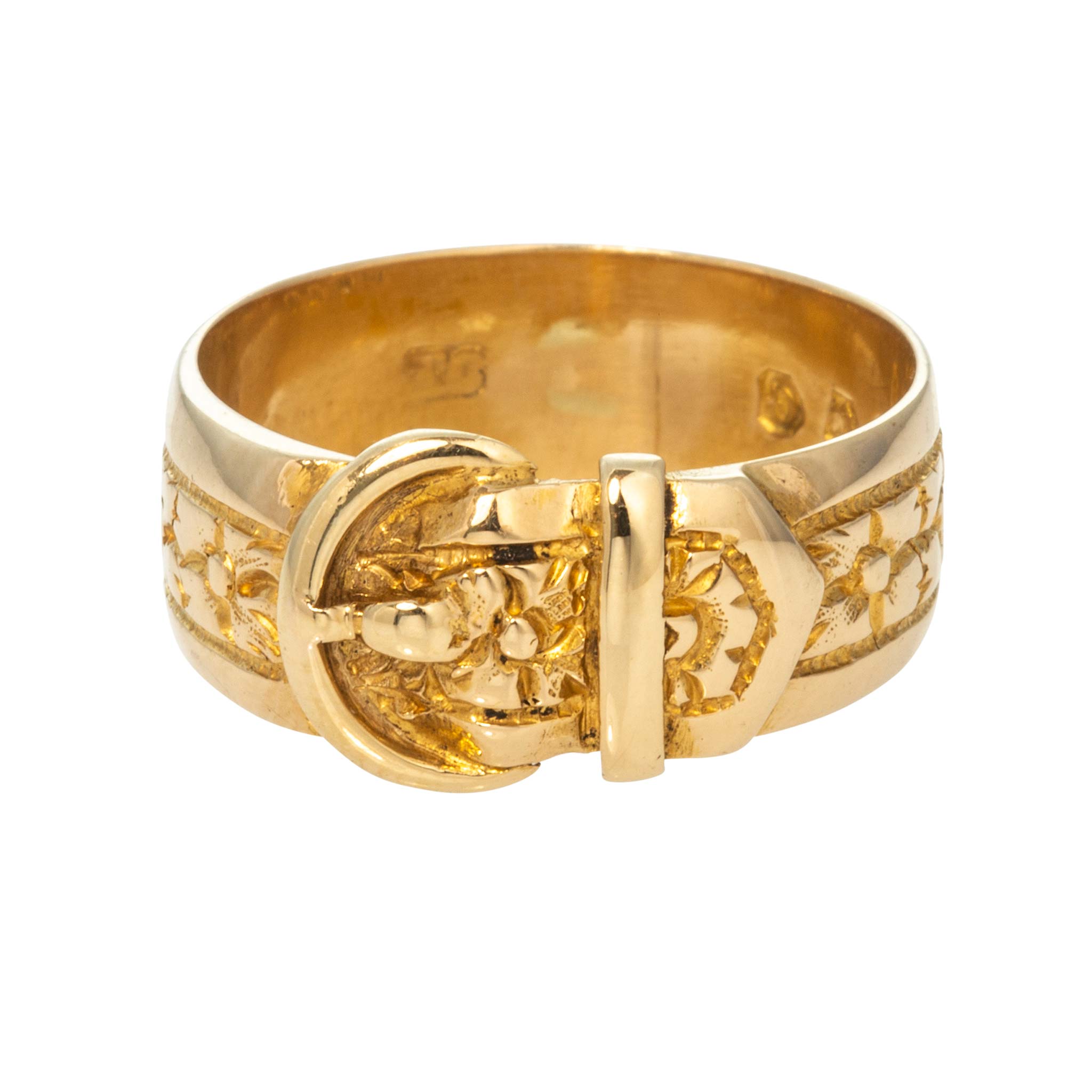 Victorian 18K Yellow Gold Engraved Buckle Ring