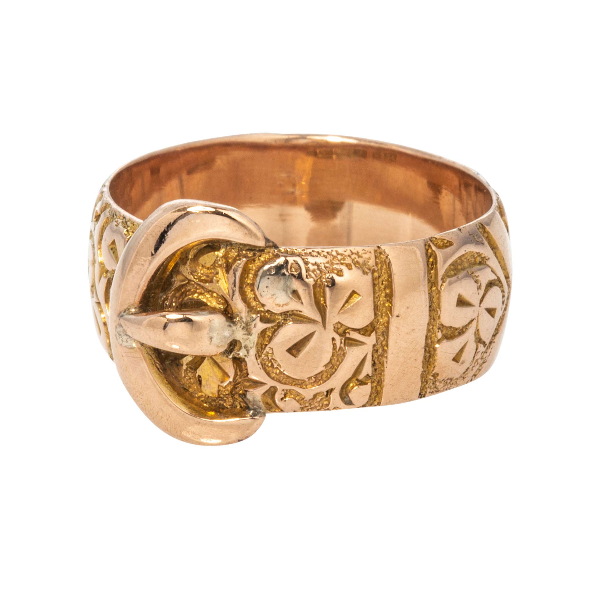 Victorian 9K Gold Engraved Buckle Ring