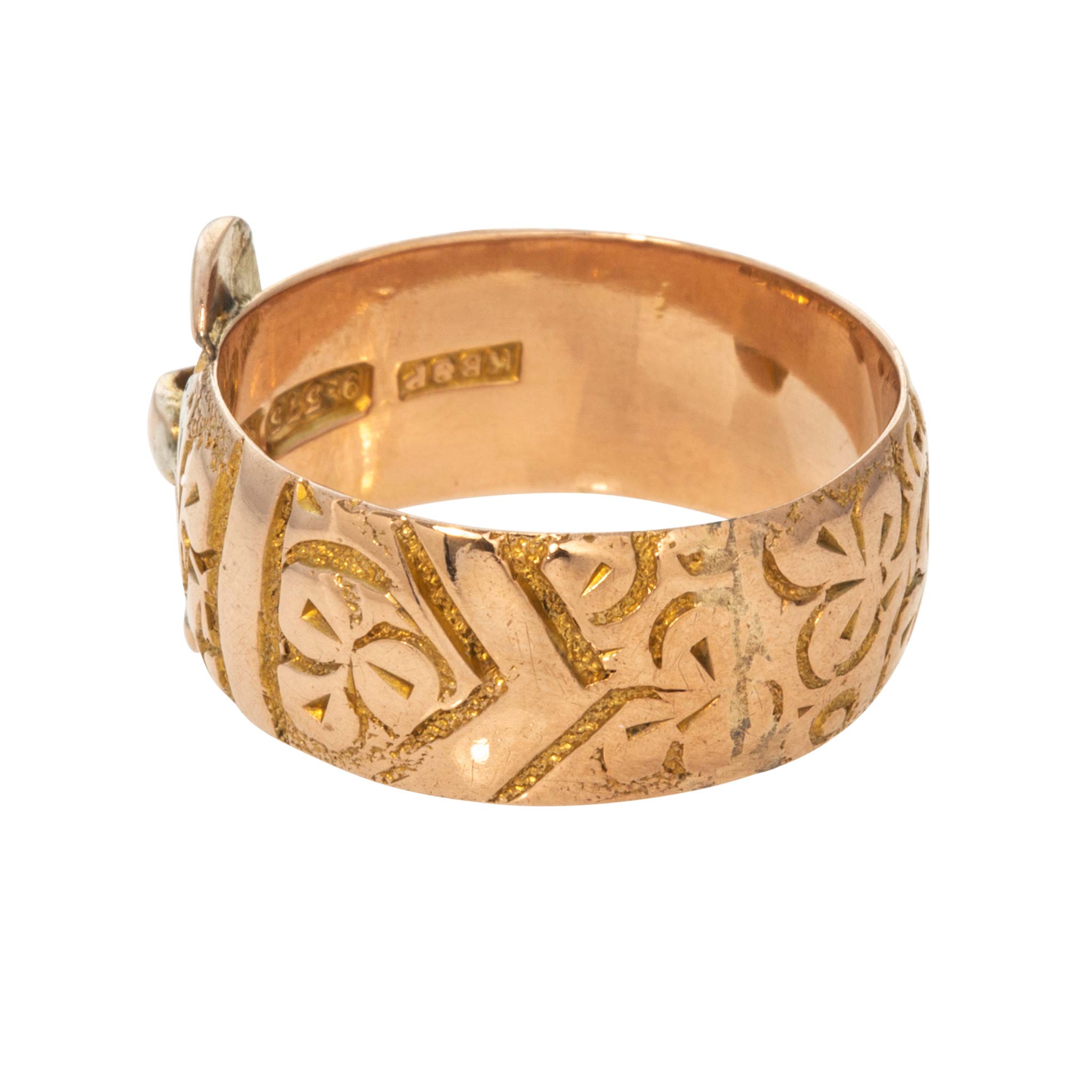 Victorian 9K Gold Engraved Buckle Ring