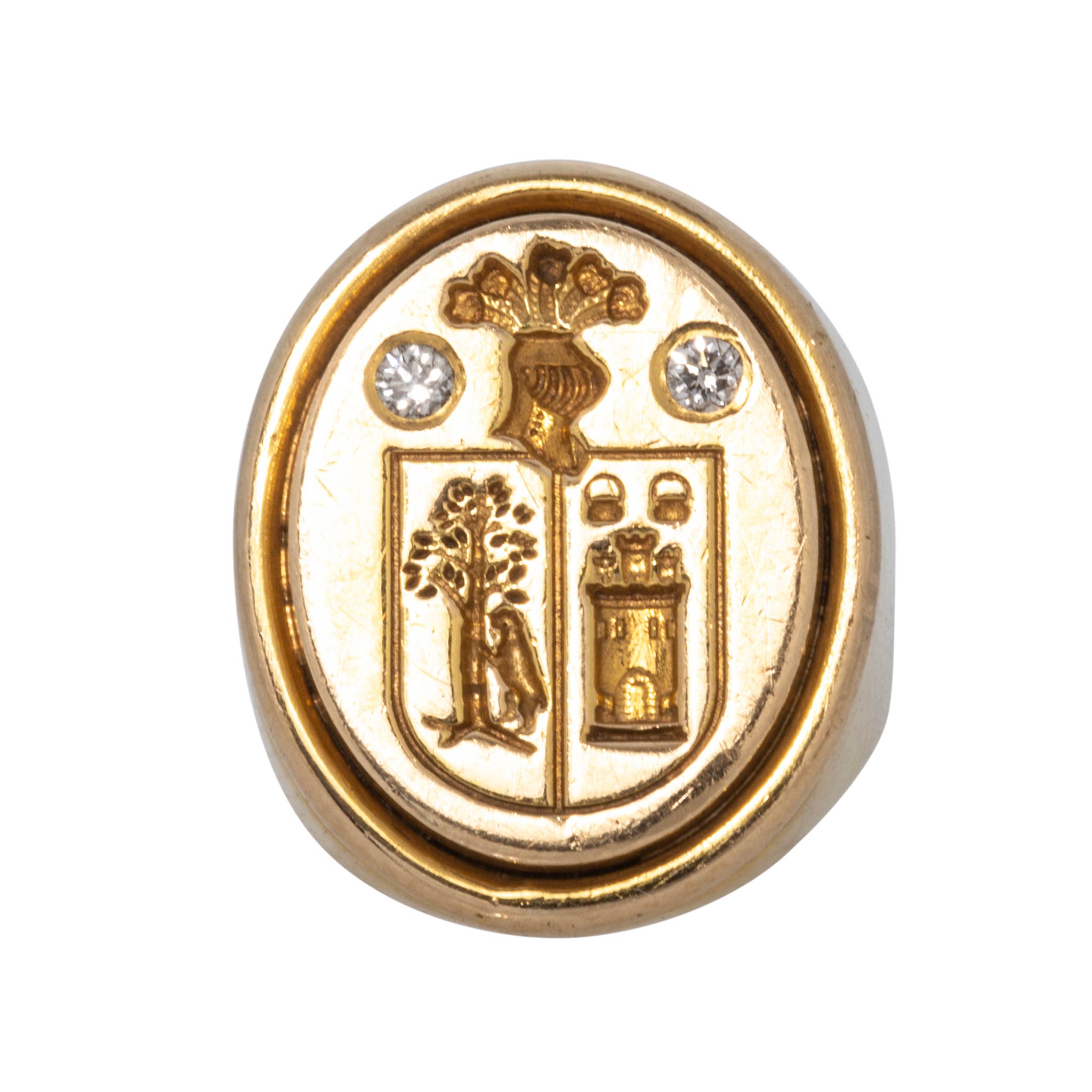 Vintage Diamond Crest Intaglio 14K Yellow Gold Signet Ring
