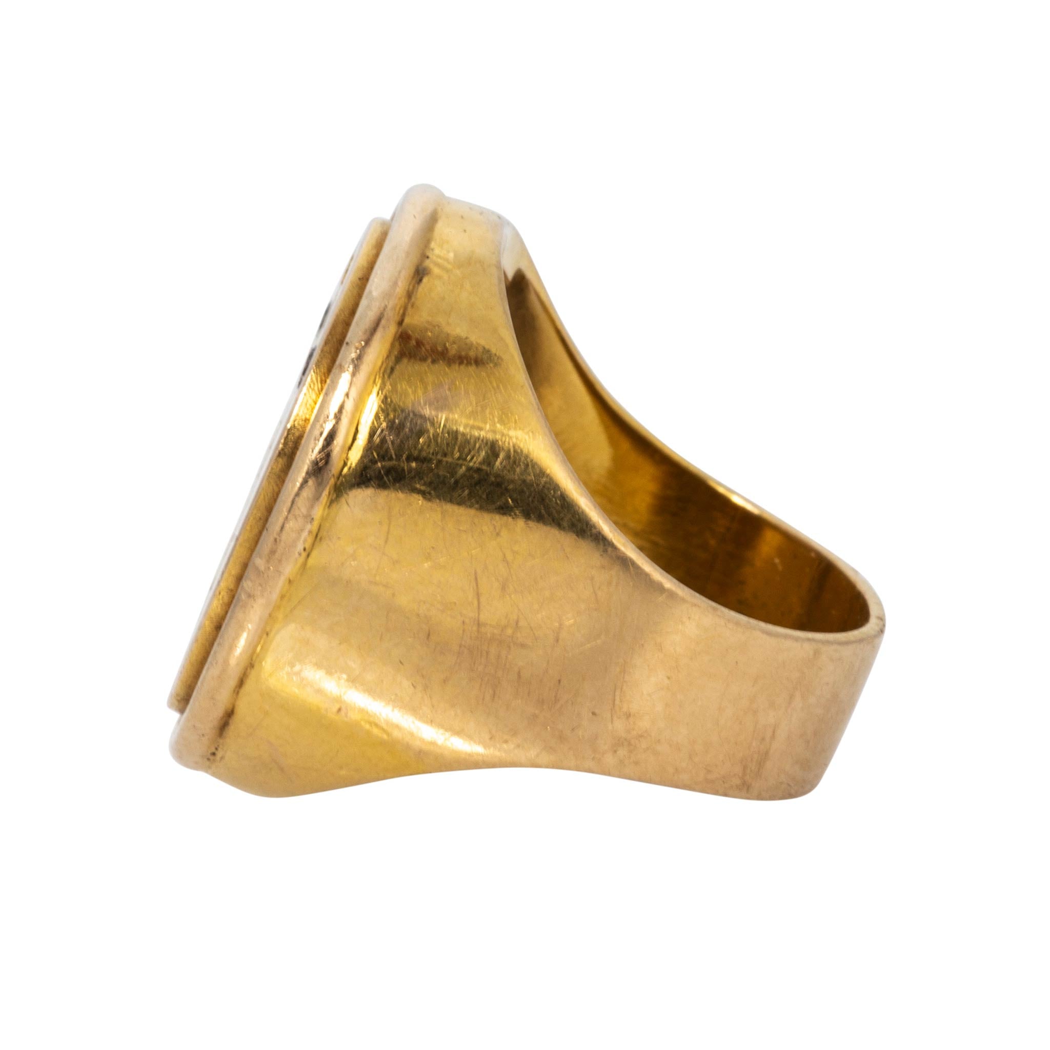 Vintage Diamond Crest Intaglio 14K Yellow Gold Signet Ring