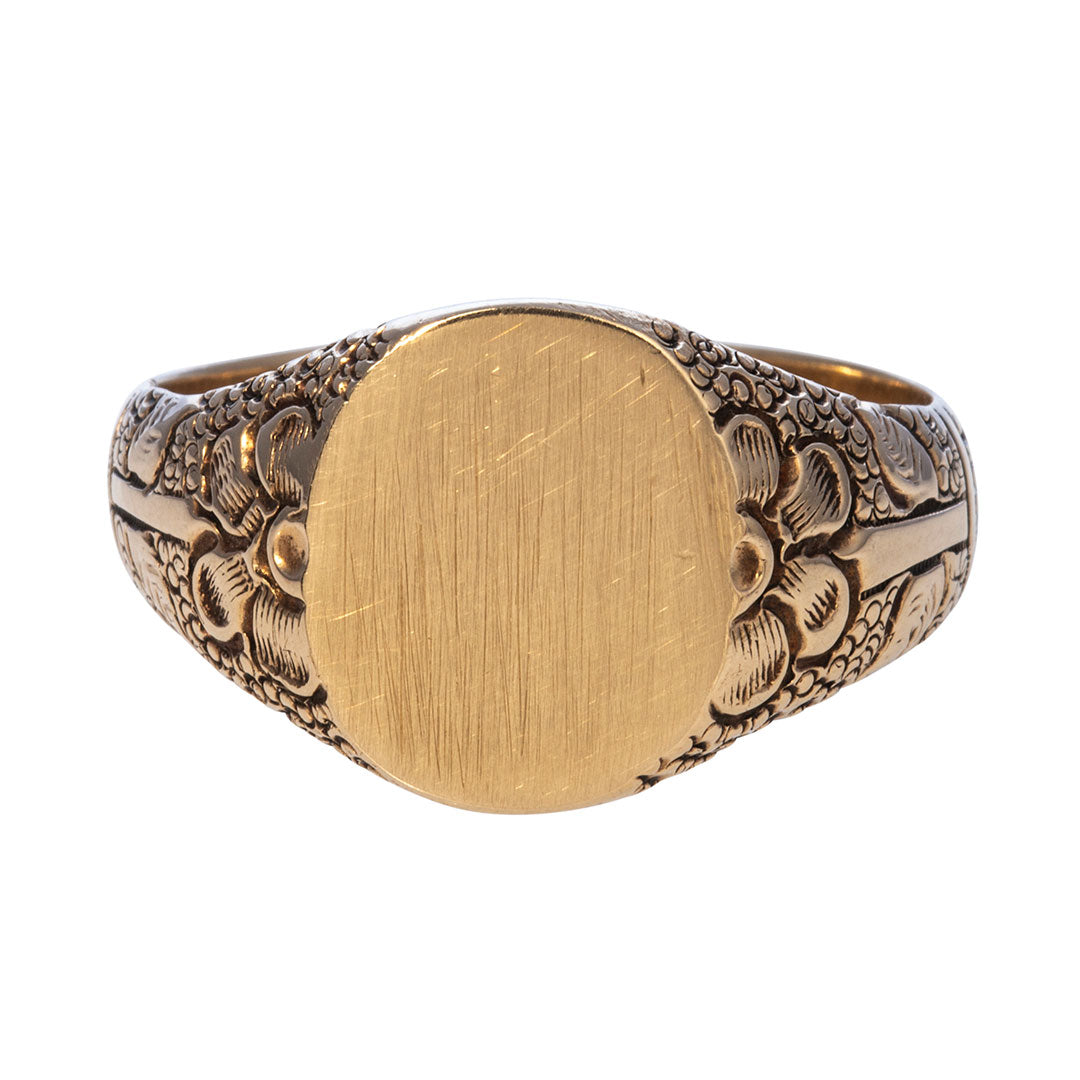 Victorian 14K Gold Signet Floral Engraving Ring