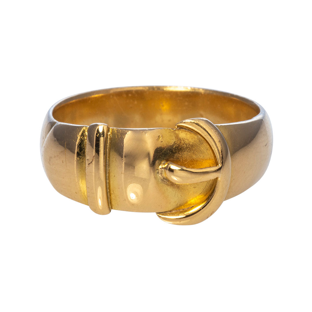 Victorian English 18K Yellow Gold Buckle Ring