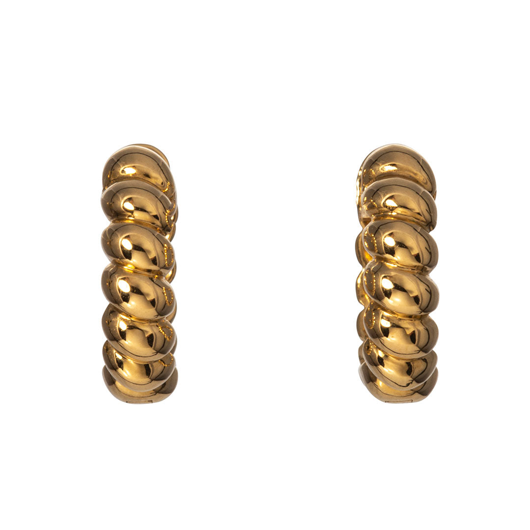 14K Yellow Gold Wide Twist Huggie Earrings