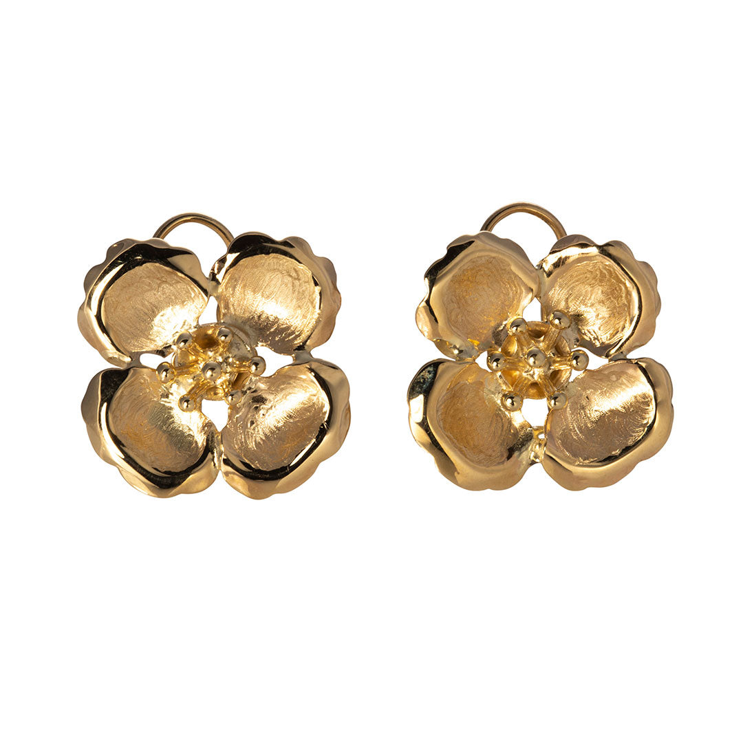 14K Yellow Gold Dogwood Flower Earrings