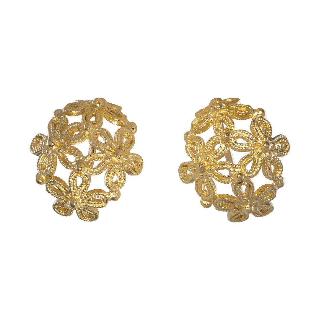 14K Yellow Gold Daisy Cluster Huggie Earrings