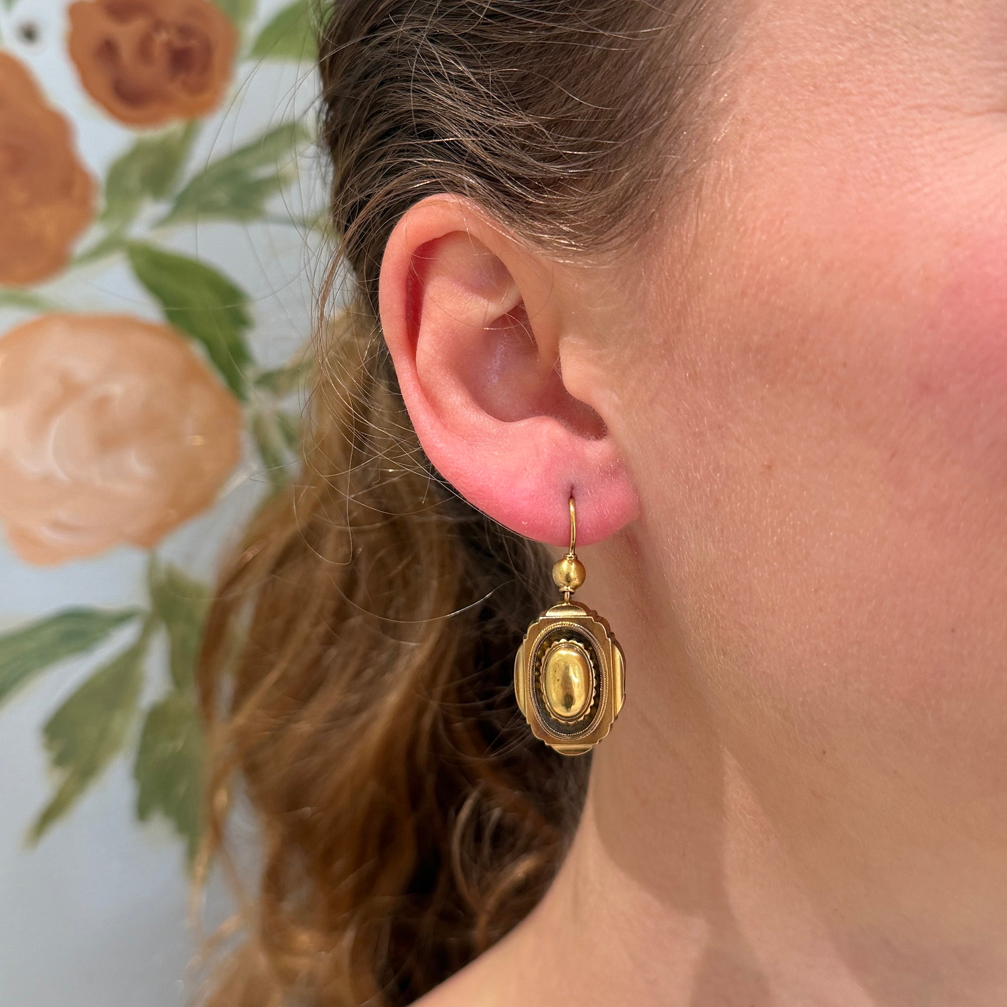 Victorian Etruscan Revival Style 18K Gold Drop Earrings