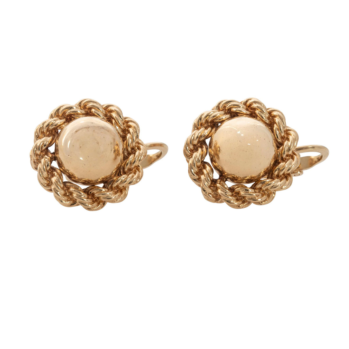 Vintage 14K Gold Button Rope Border Clip On Earrings