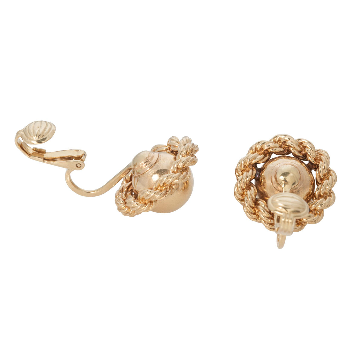 Vintage 14K Gold Button Rope Border Clip On Earrings