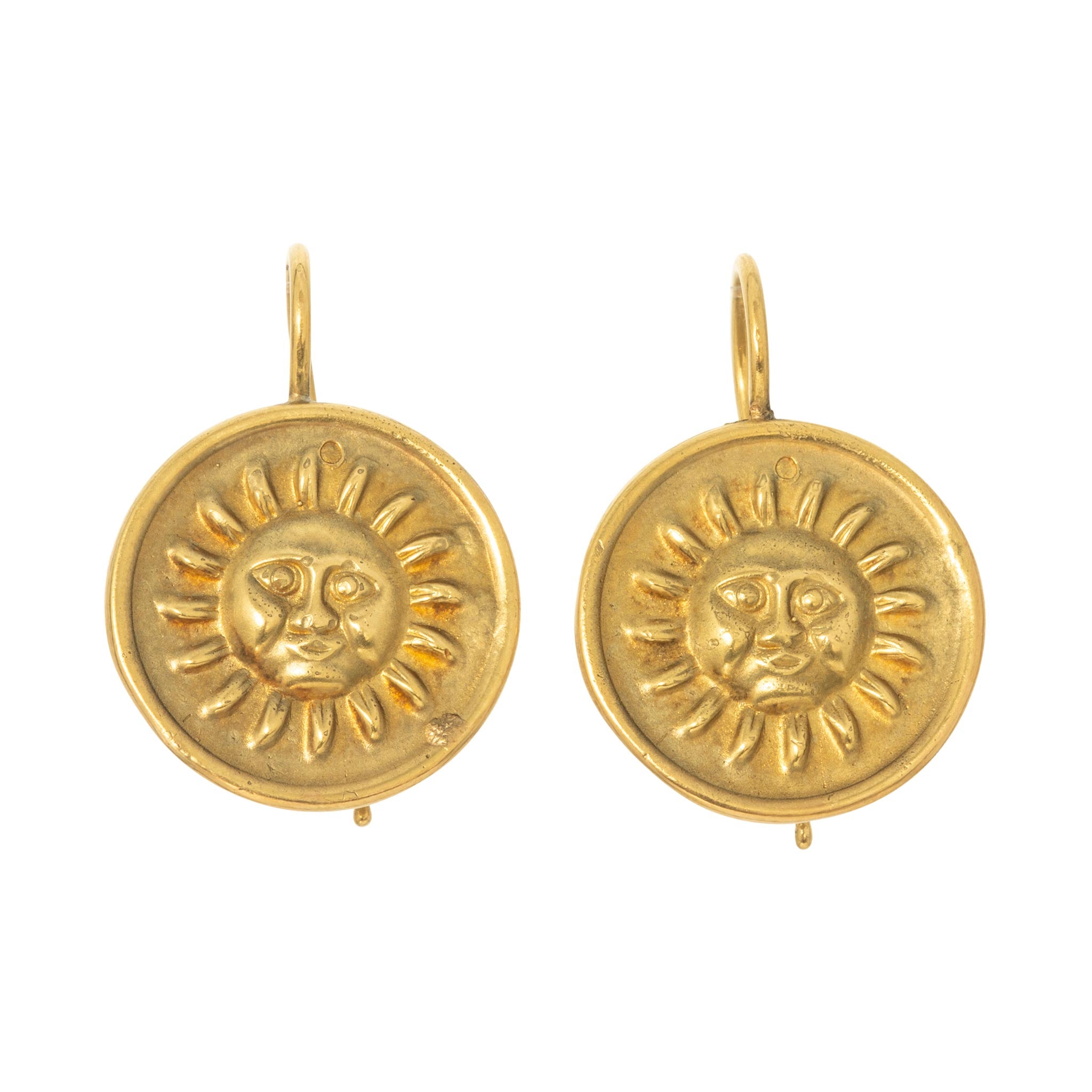 Vintage 18K Yellow Gold Sun Face Drop Earrings
