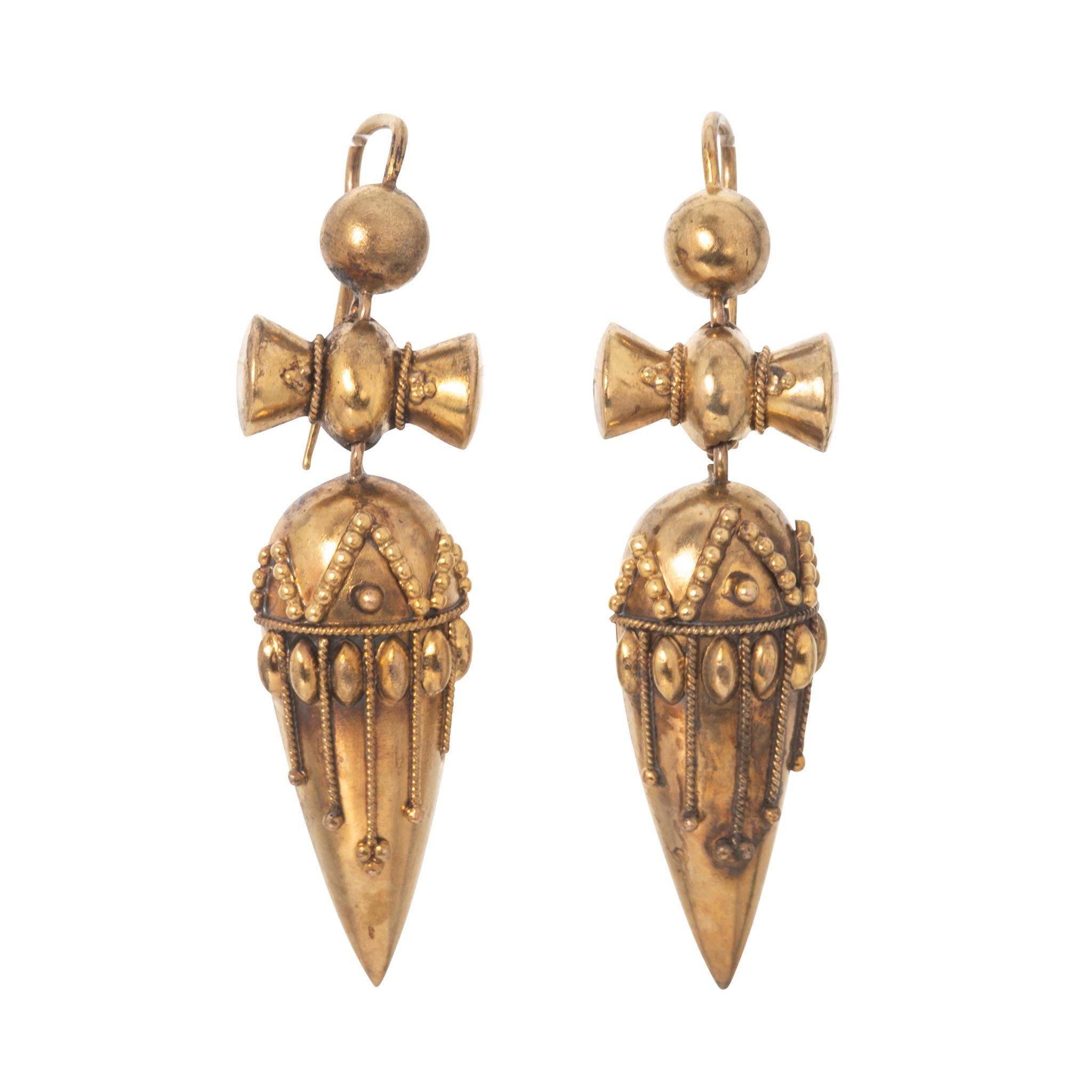 Victorian Etruscan Revival Style 14K Gold Drop Earrings