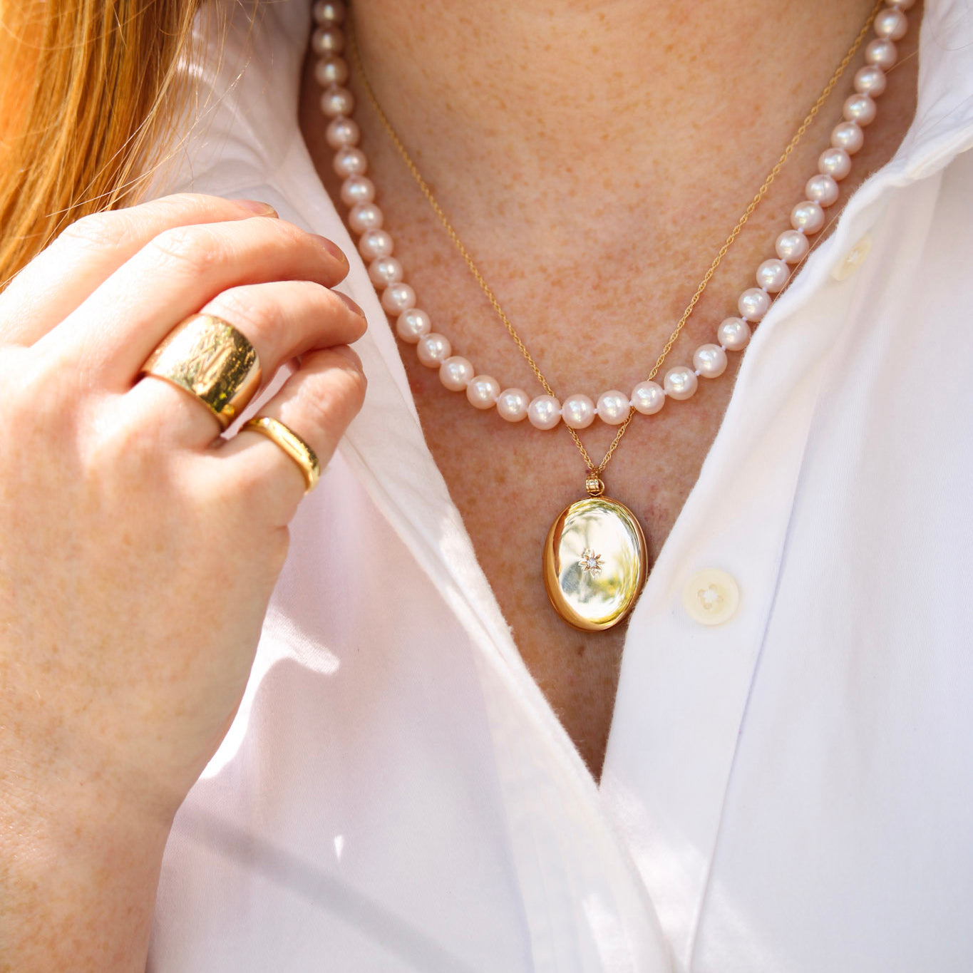 14K Yellow Gold Diamond 23x30mm Oval Locket Necklace