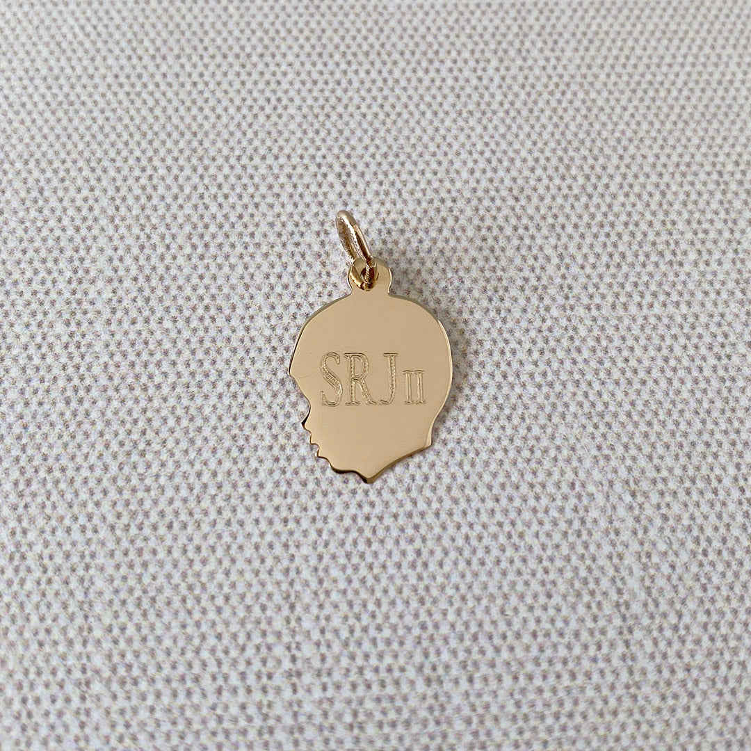14K Yellow Gold Young Boy's Head Silhouette Charm with machine engraving