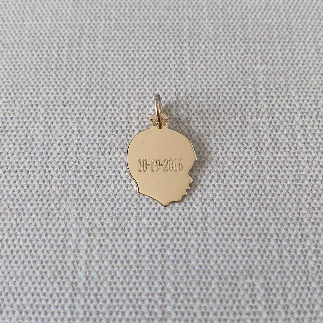 14K Yellow Gold Young Boy's Head Silhouette Charm with machine engraving