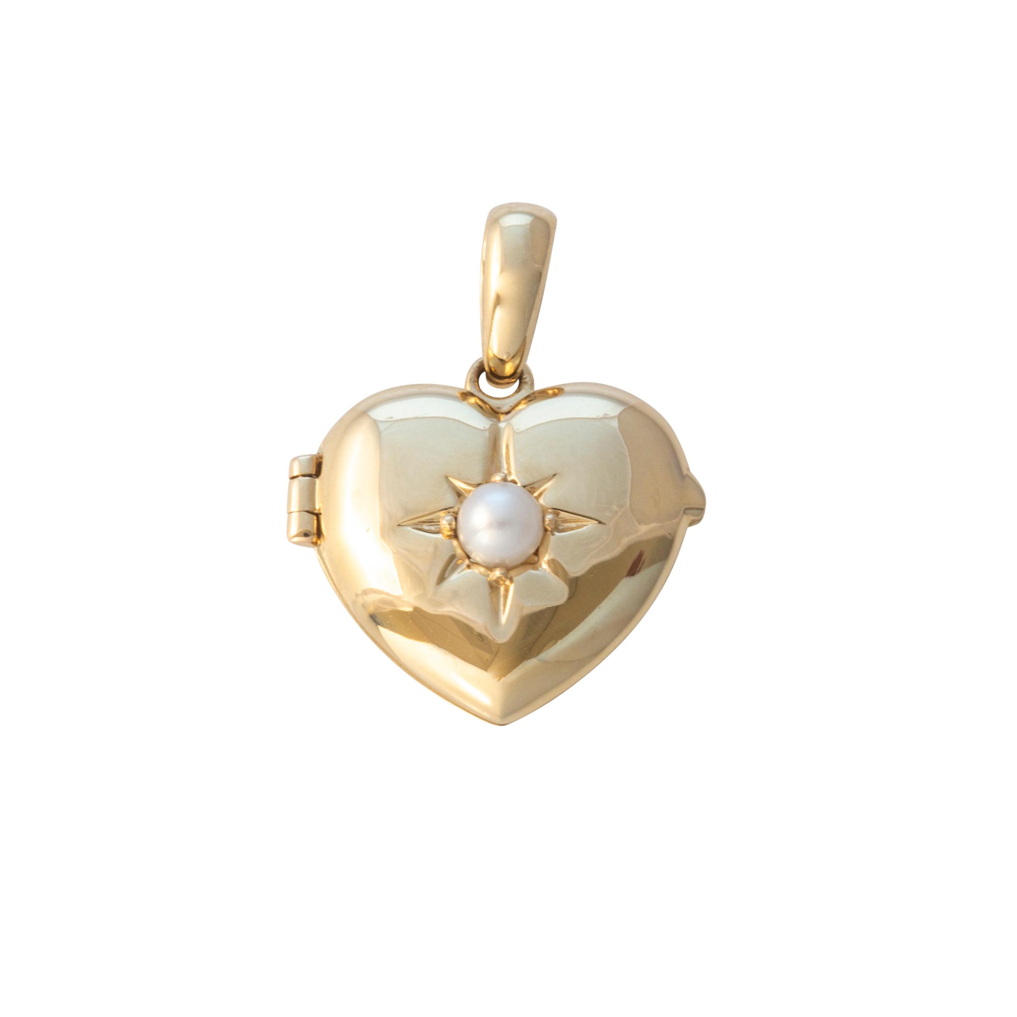 Pearl 14K Yellow Gold Heart Locket Pendant