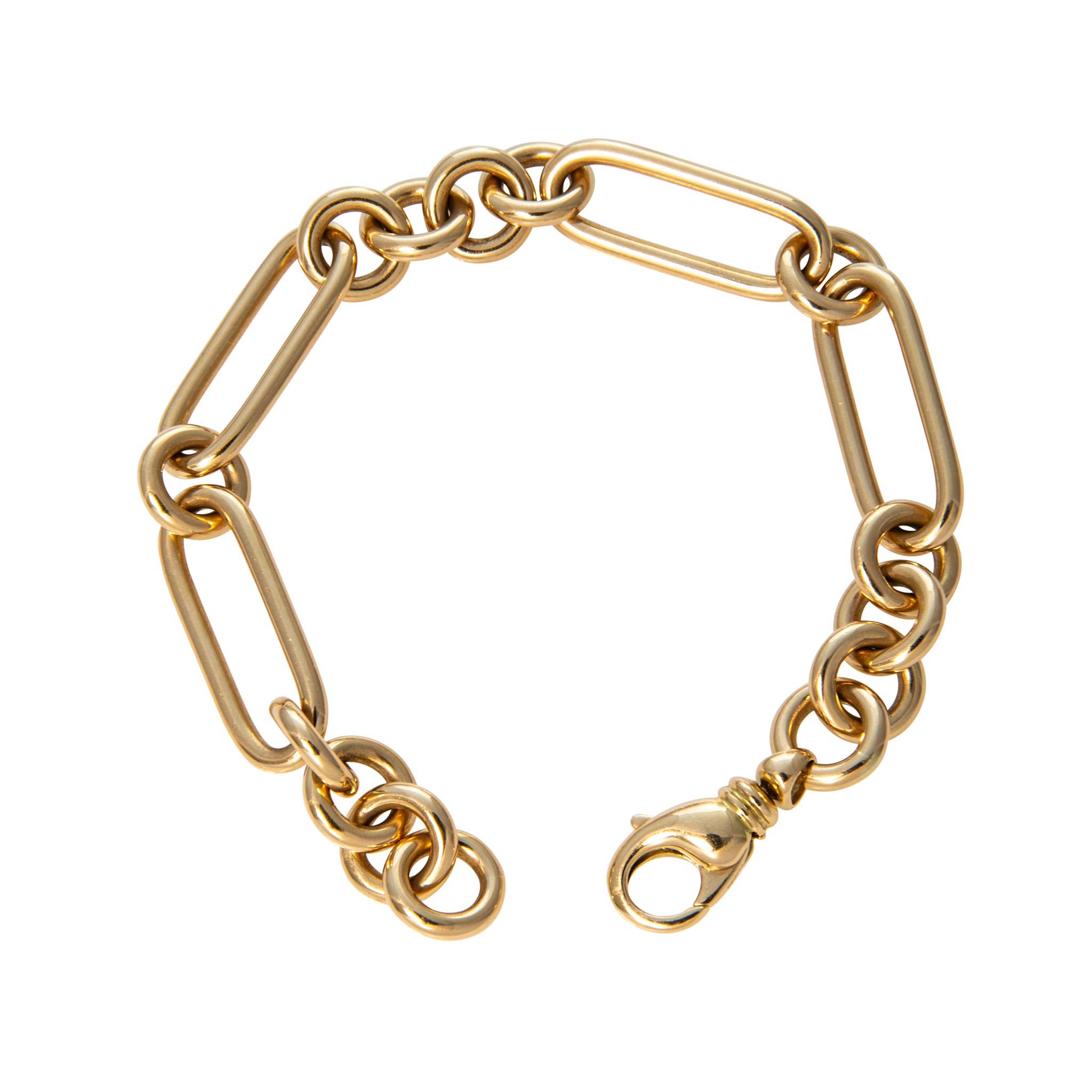 18K Yellow Gold Italian Oblong & Round Link Bracelet