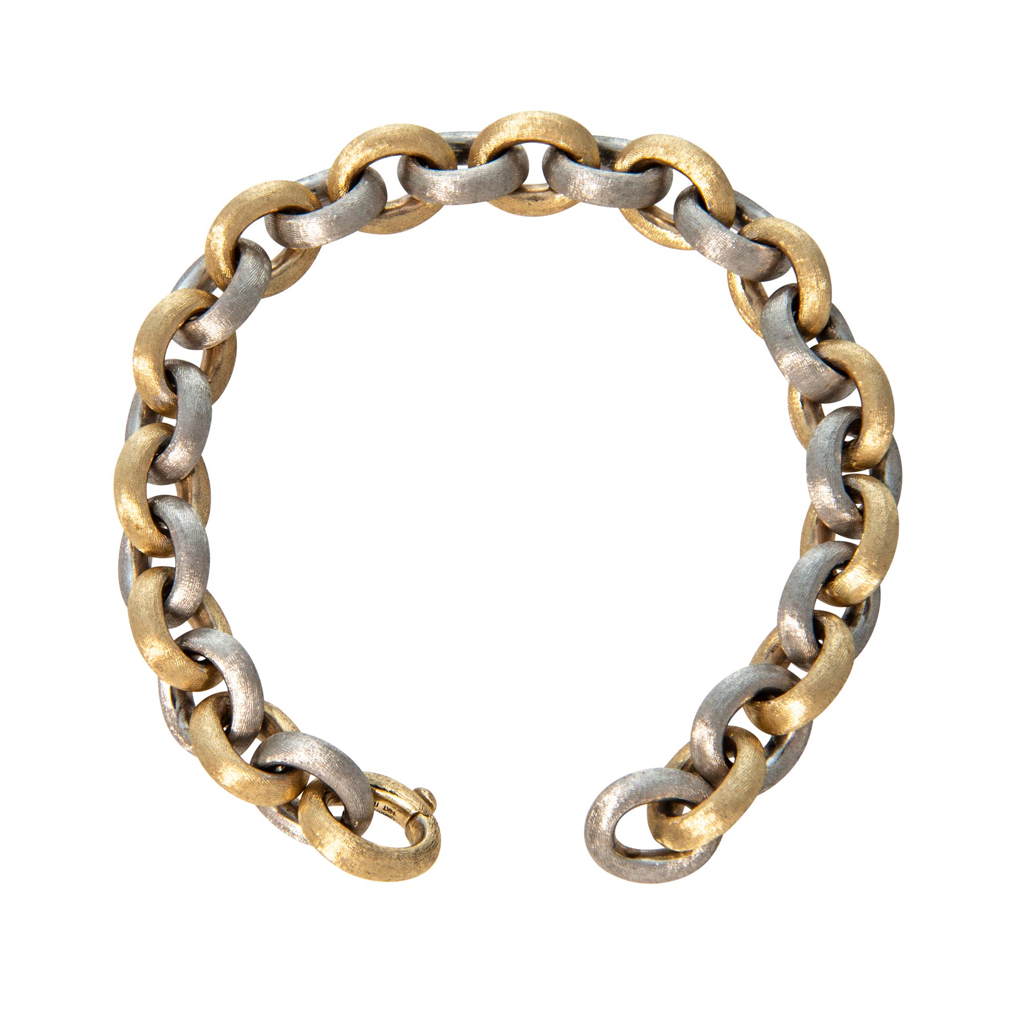 14K Gold Two-Tone Italian Satin Finish Link Bracelet