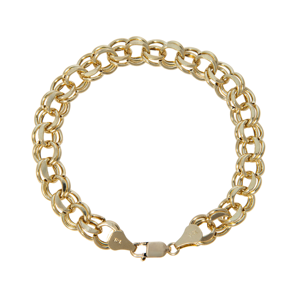 14K Yellow Gold 8.5mm Double Link Charm Bracelet 7.25"