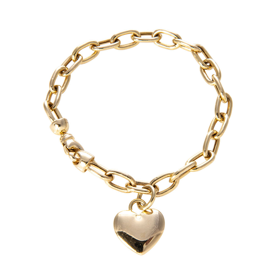 14K Yellow Gold Heart Charm Link Bracelet