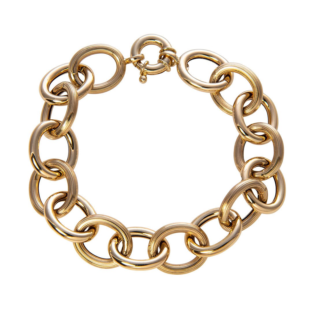 14K Yellow Gold Mixed Large Oval Link Bracelet
