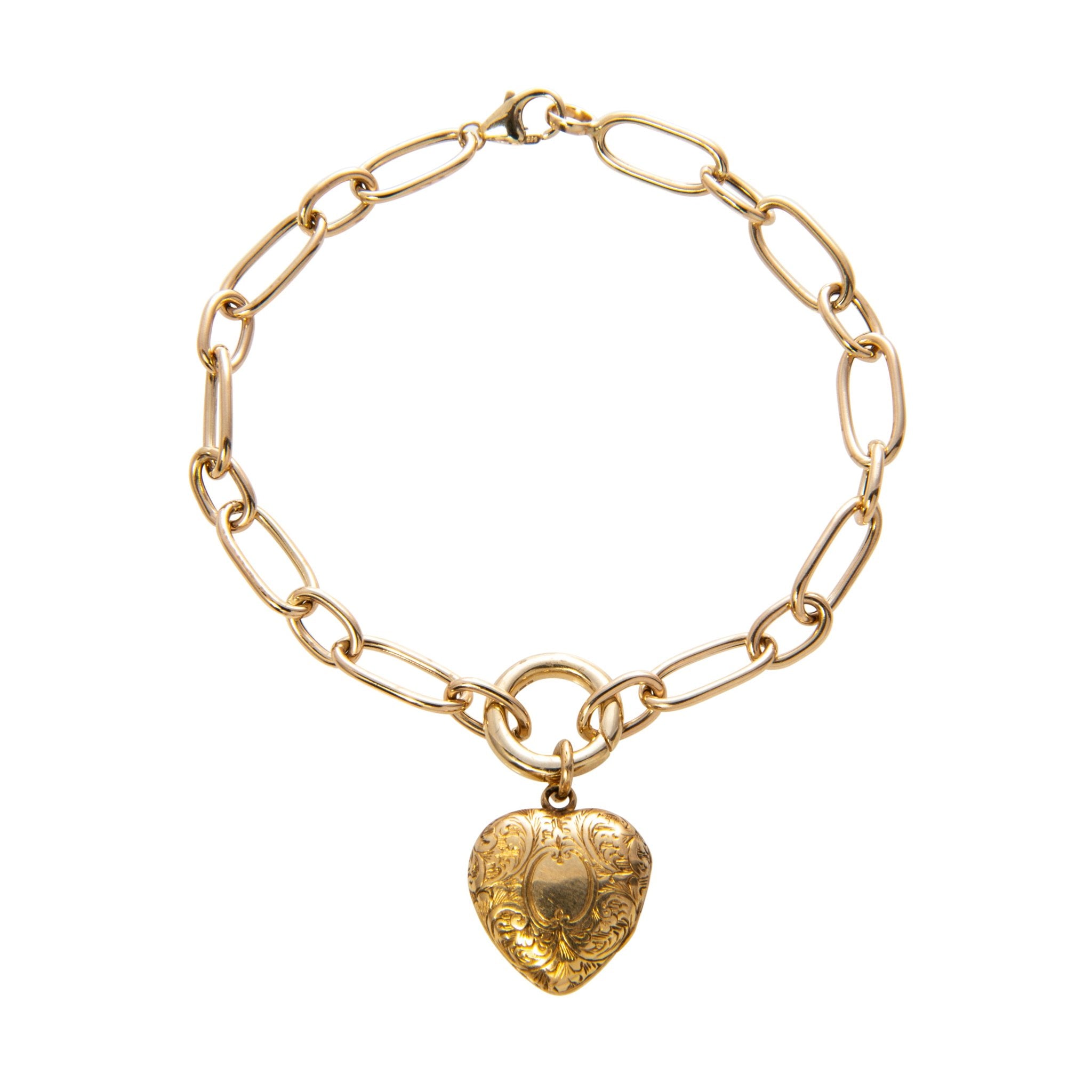 14K Gold Mixed Oval Link Charm Holder Bracelet