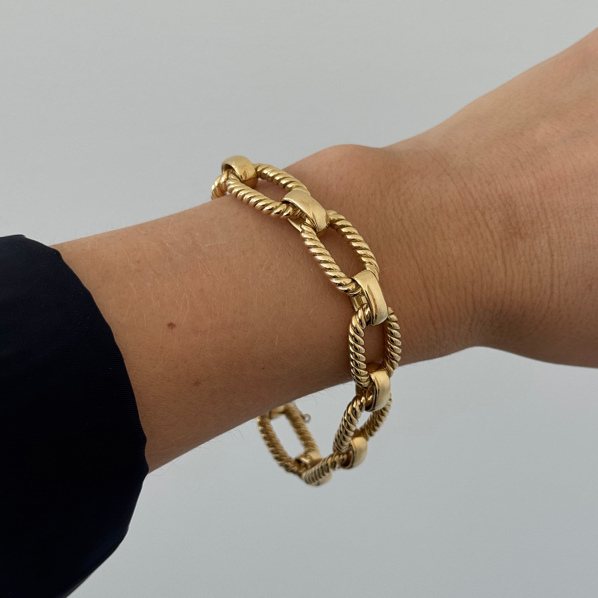 Vintage 18K Yellow Gold Rope & Smooth Link Bracelet