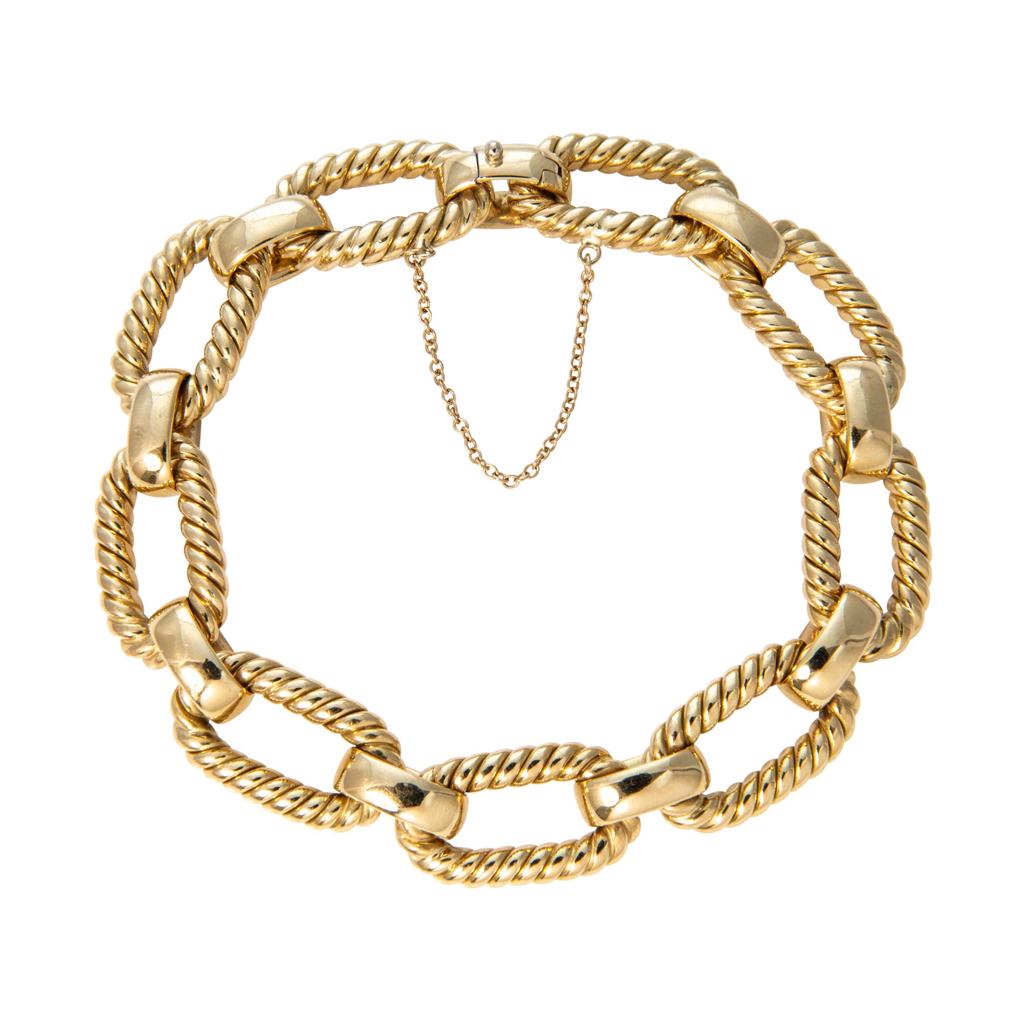 Vintage 18K Yellow Gold Rope & Smooth Link Bracelet