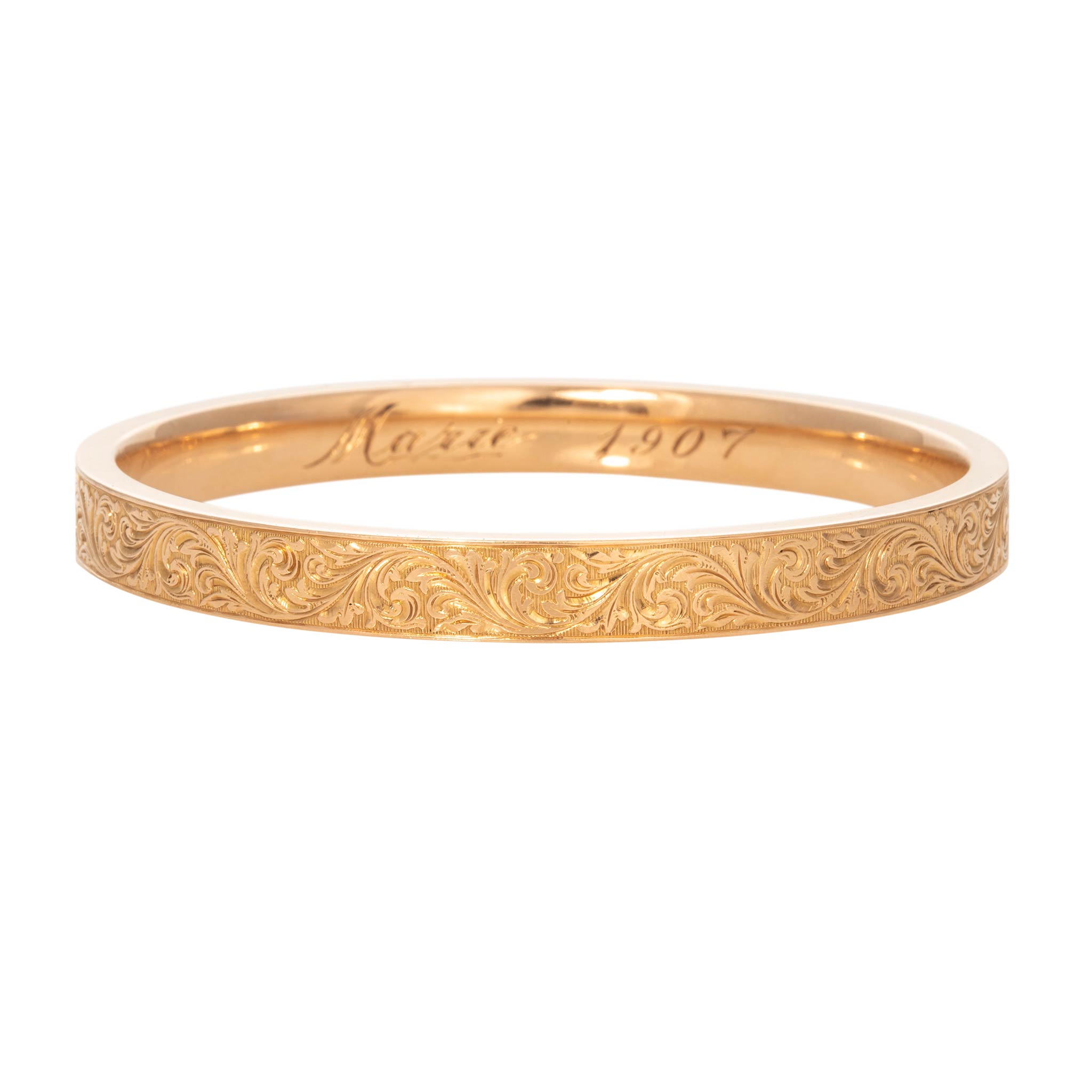 Edwardian Scroll Engraved 14K Gold Slip-On Bangle