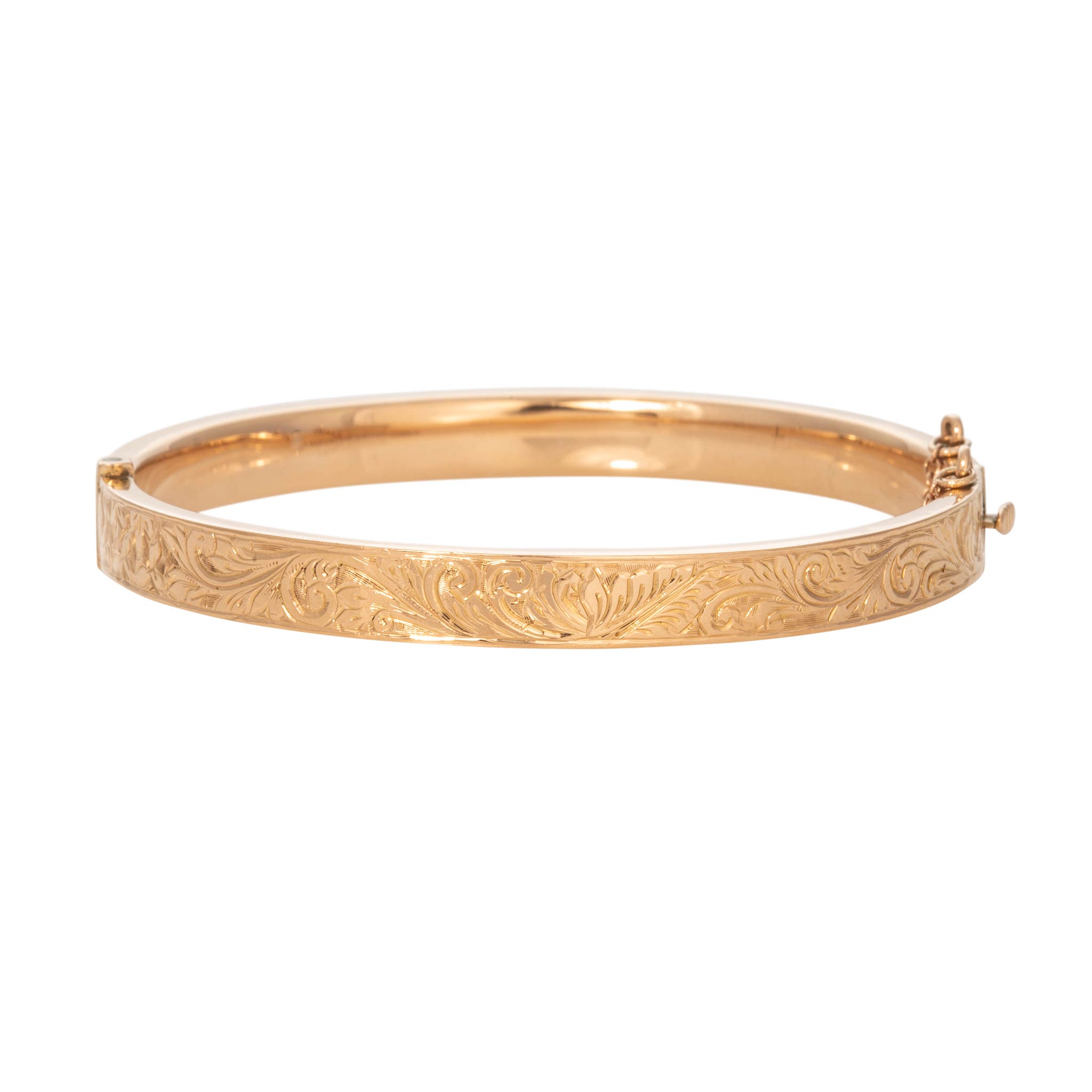 Edwardian Style Engraved 15K Yellow Gold Bangle