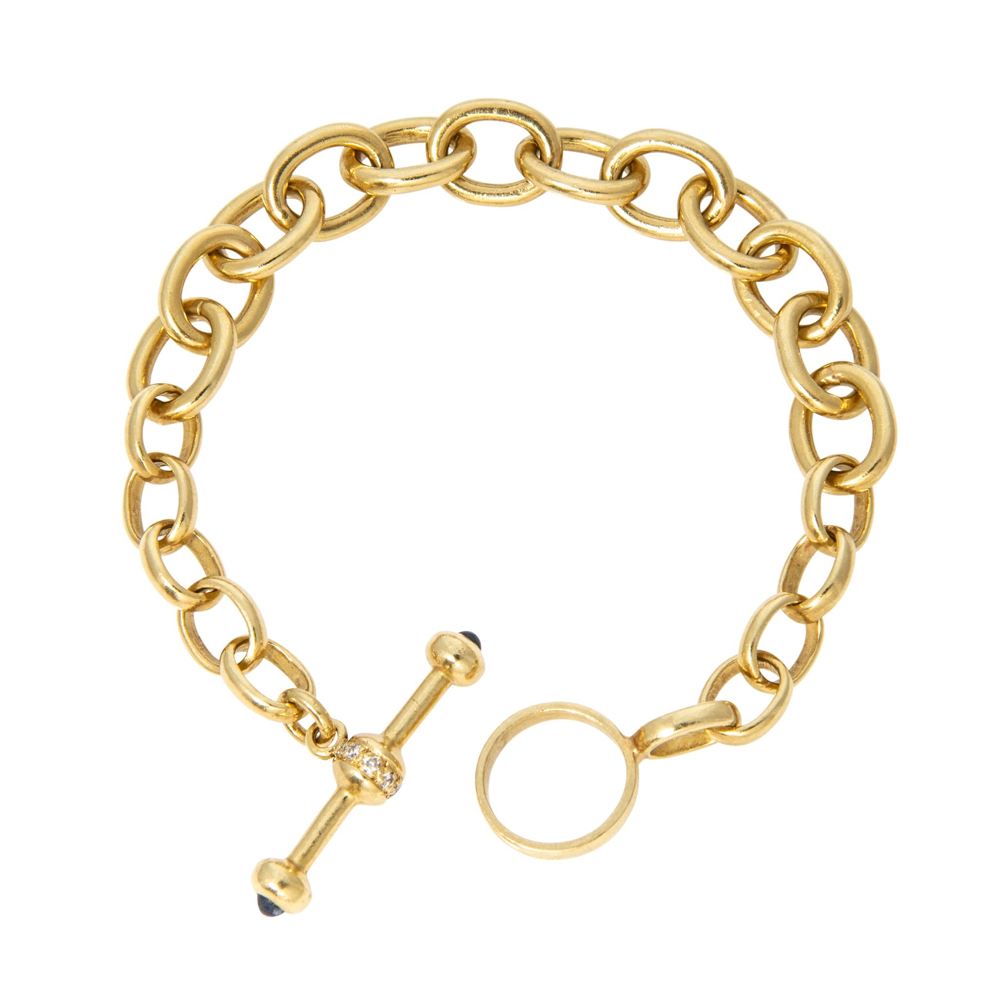 Estate 18K Yellow Gold Oval Link Toggle Clasp Bracelet 8"