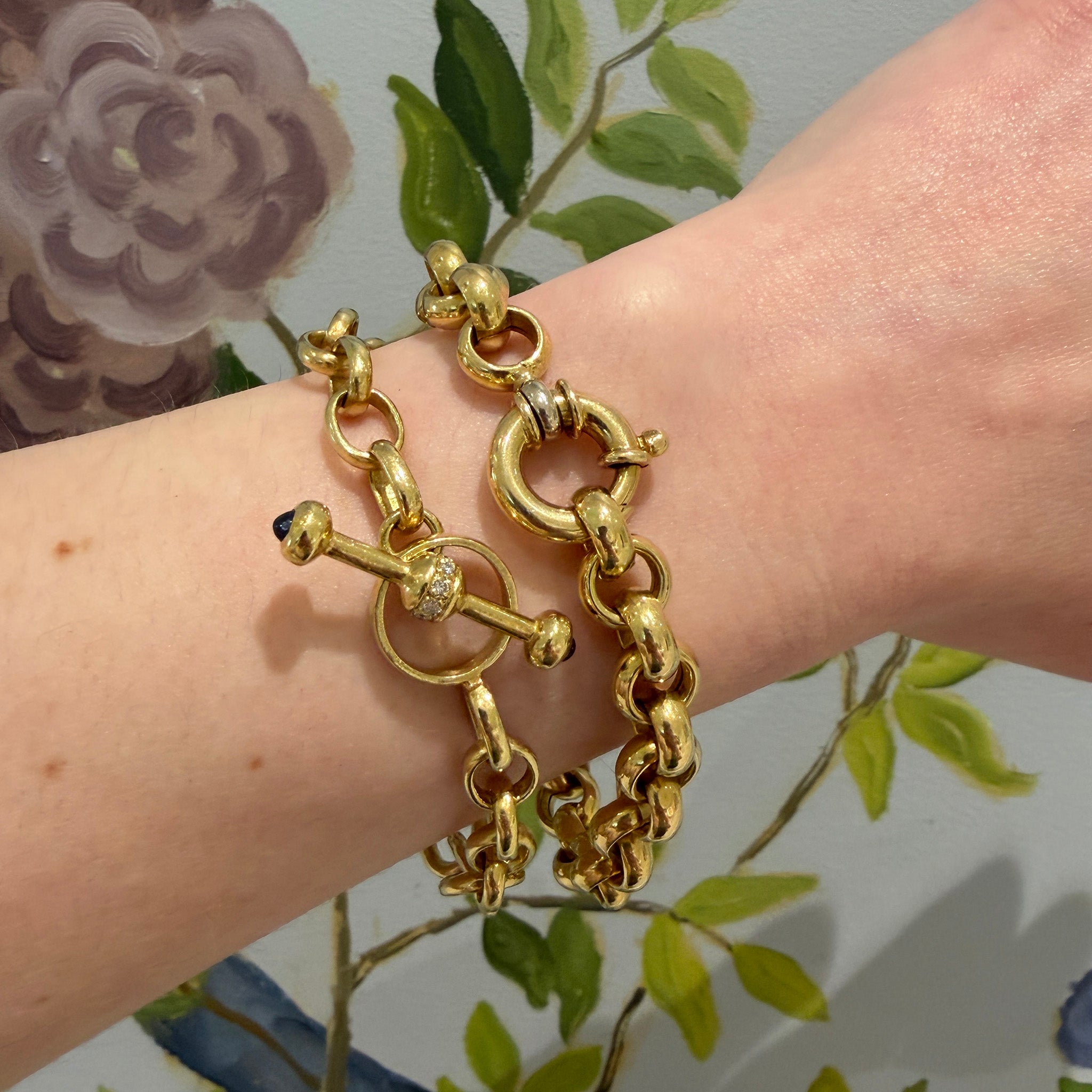 Estate 18K Yellow Gold Large Rolo Link Bracelet 8", Estate 18K Yellow Gold Oval Link Toggle Clasp Bracelet 8"