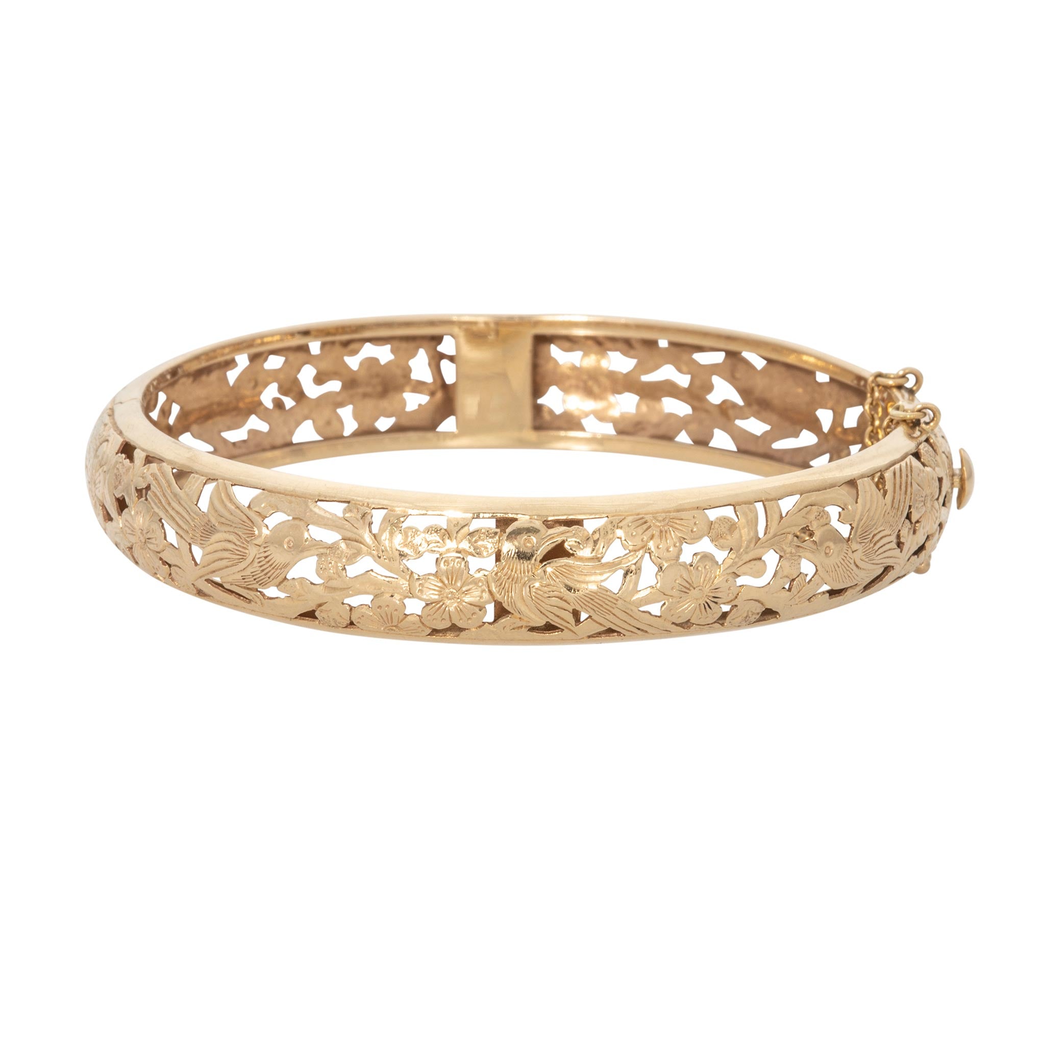 Vintage Ming's of Hawaii Bird in Plum 14K Yellow Gold Bangle