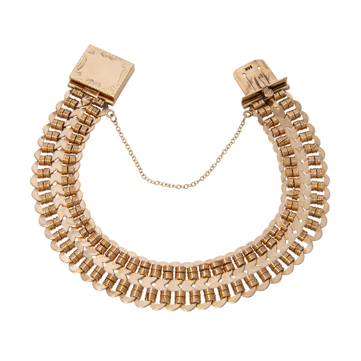 Edwardian 14K Gold Wide Chain Rectangular Clasp Bracelet