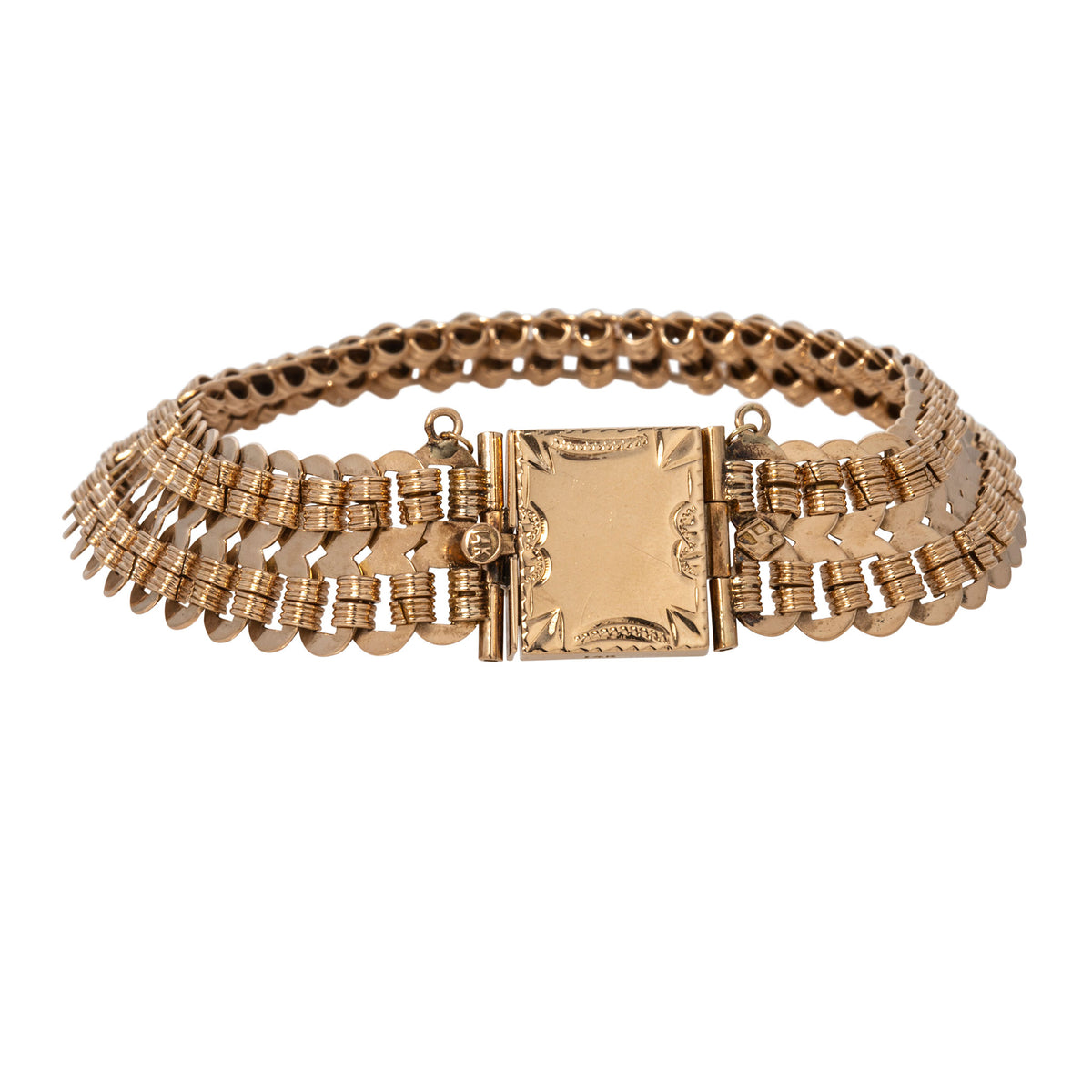 Edwardian 14K Gold Wide Chain Rectangular Clasp Bracelet