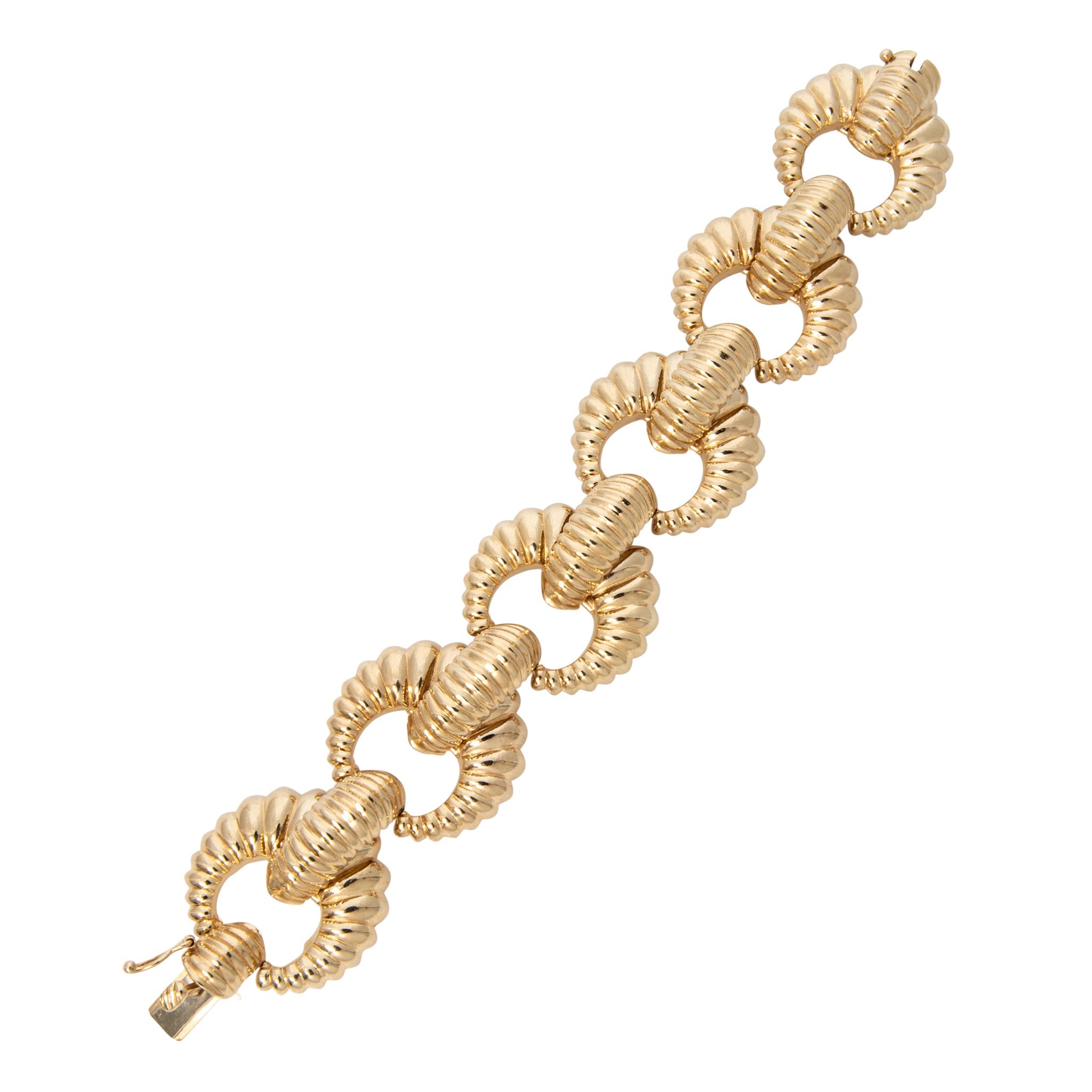 Vintage 14K Yellow Gold Retro Shrimp Link Bracelet