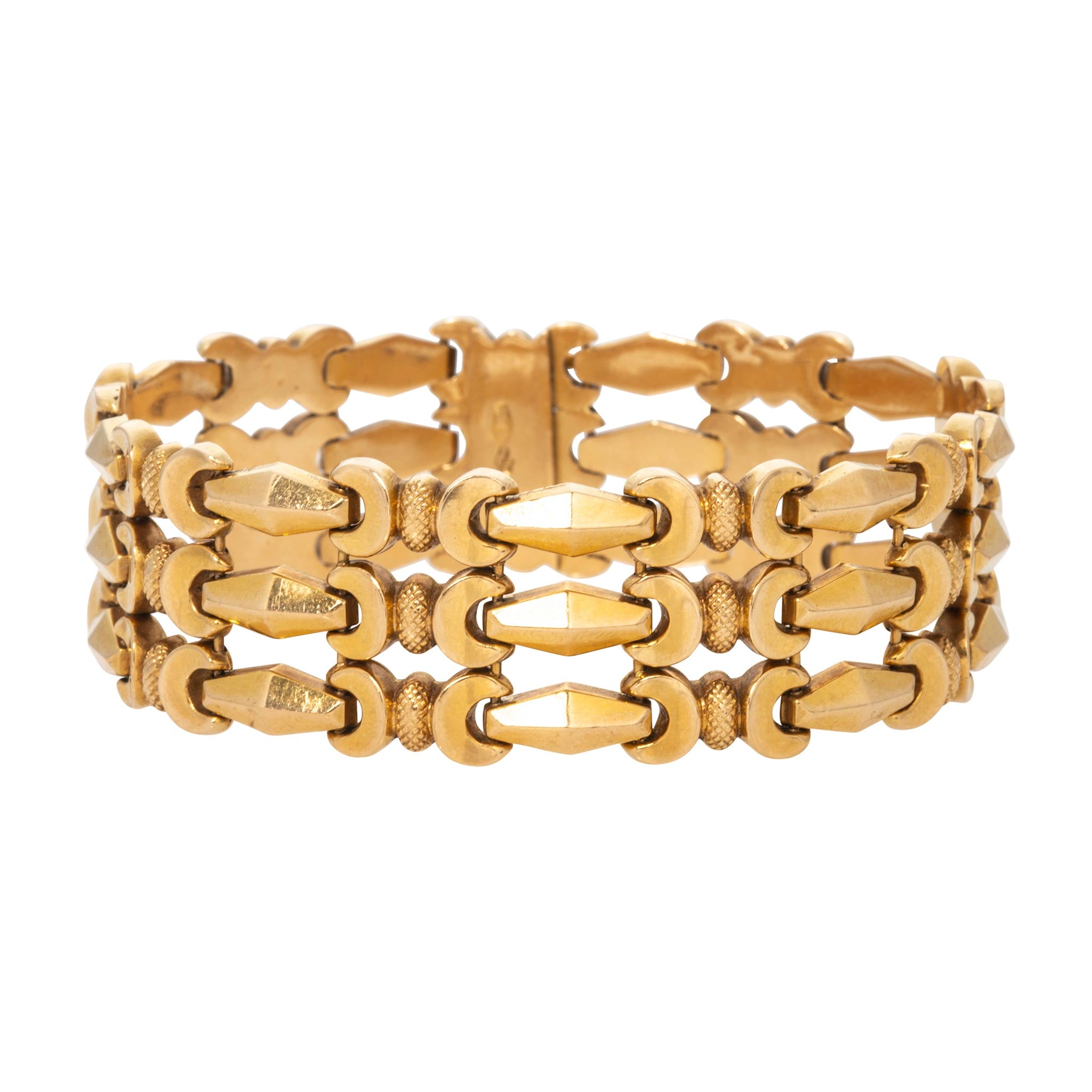 Vintage 18K Yellow Gold Retro Wide Link Bracelet