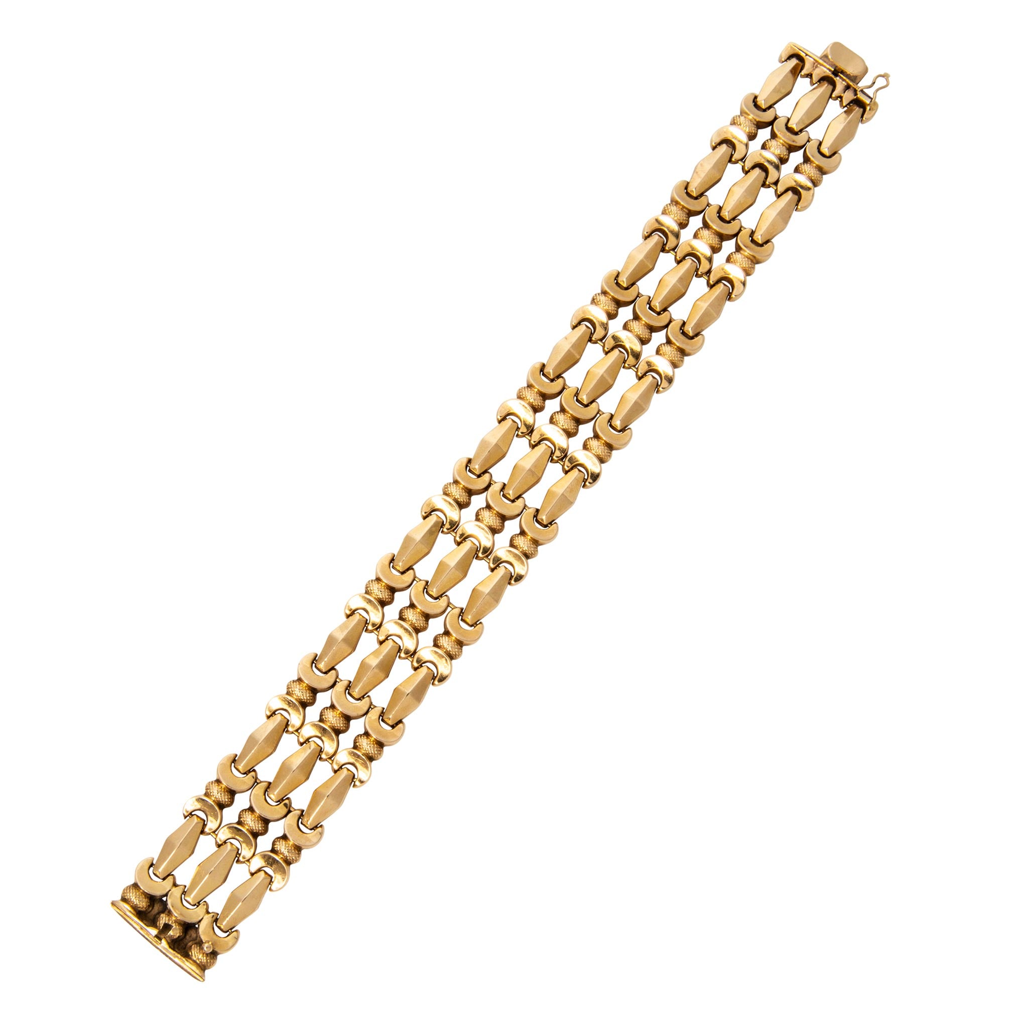 Vintage 18K Yellow Gold Retro Wide Link Bracelet