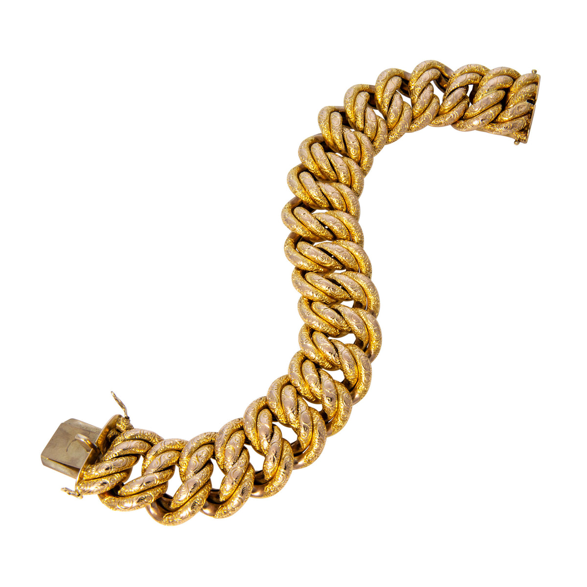 Vintage Engraved 14K Gold Double Curb Link Bracelet 8.5"