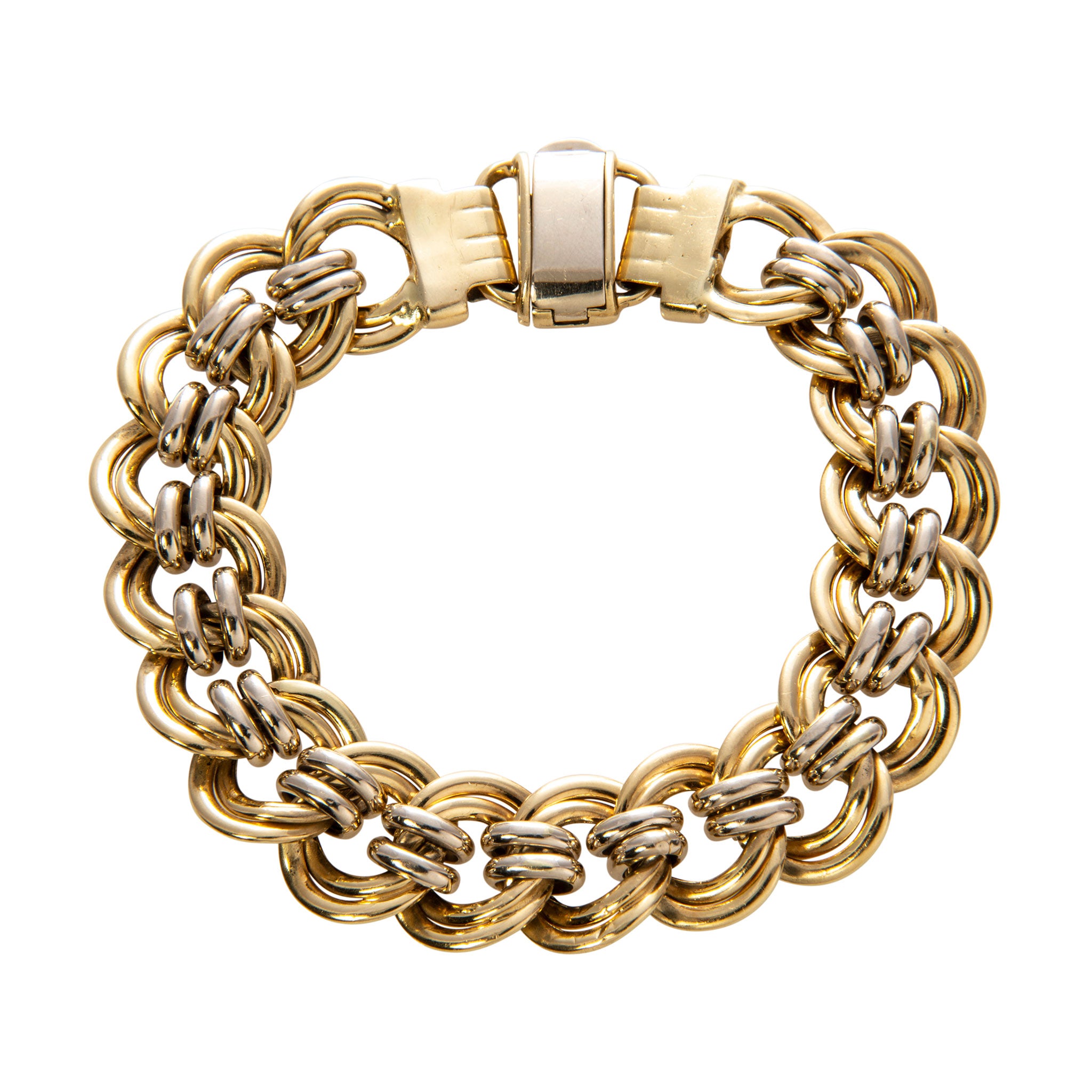 Estate Two-Tone 18K Gold Large Double Link Bracelet