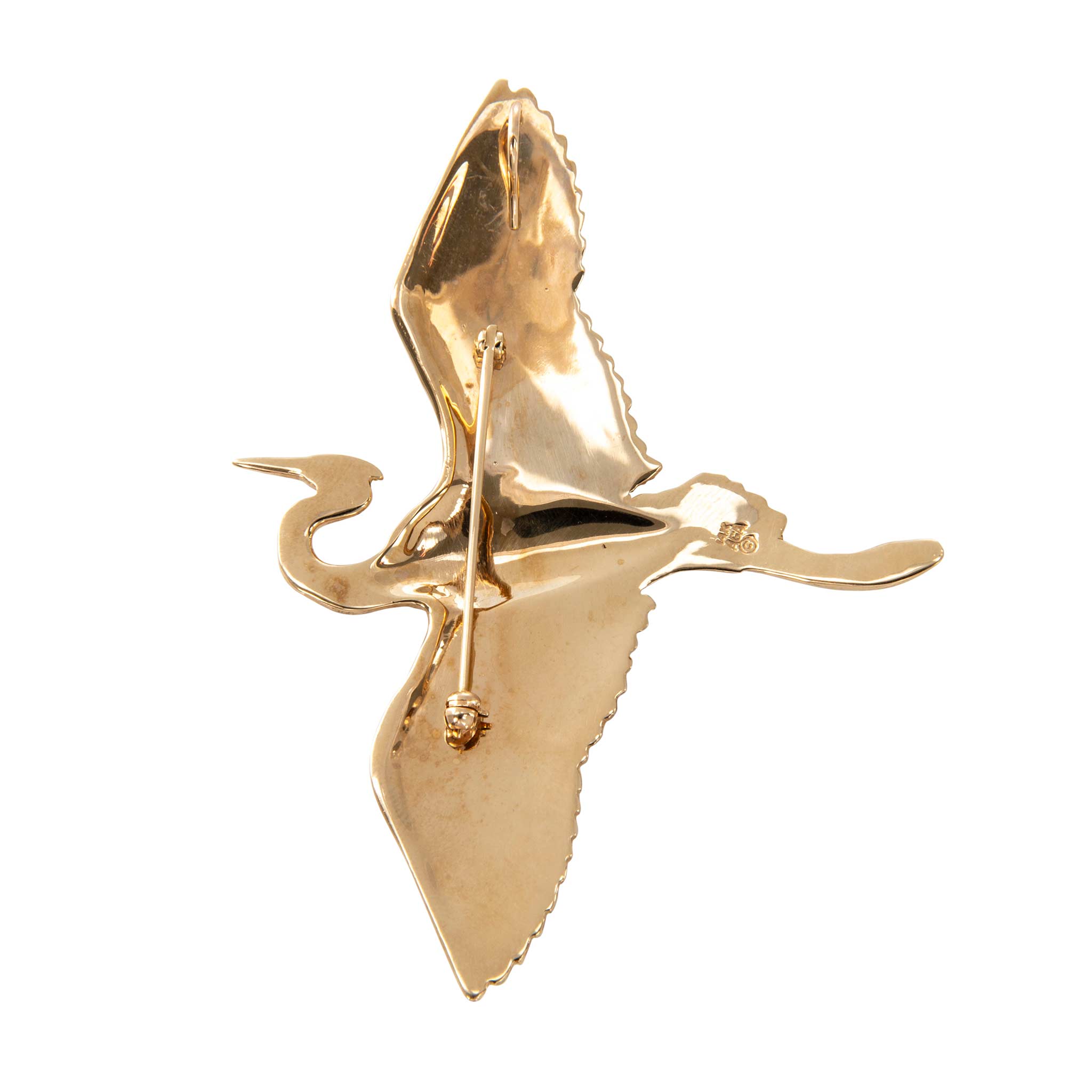 Estate 14K Yellow Gold Great Egret Pin/Pendant
