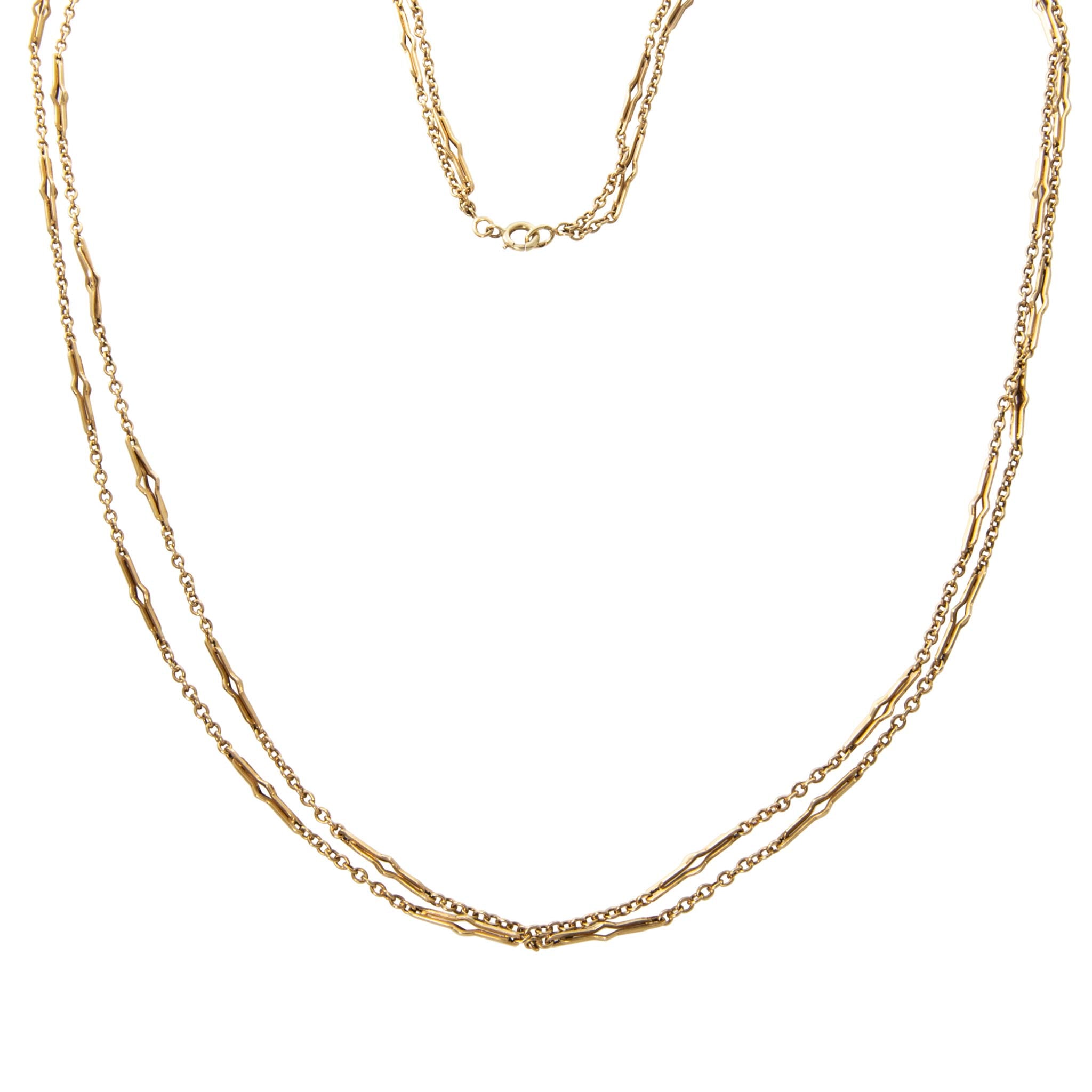 Victorian French 18K Yellow Gold Double Chain Necklace 52"