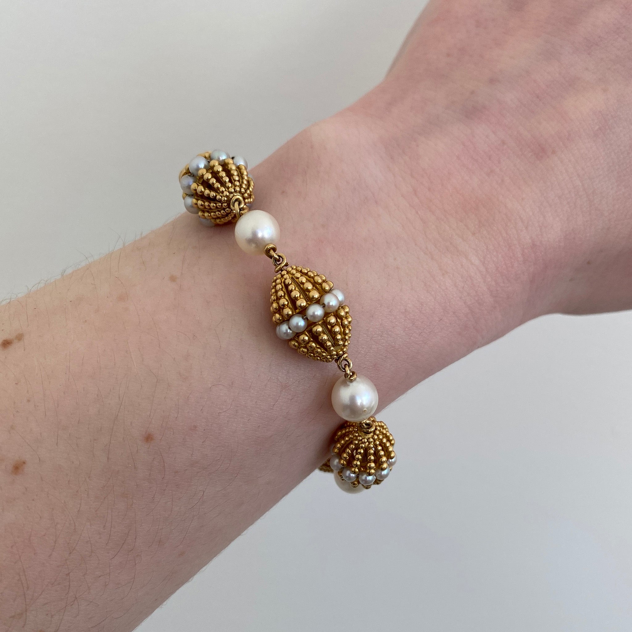 Vintage Pearl 18K Yellow Gold Necklace/Bracelet