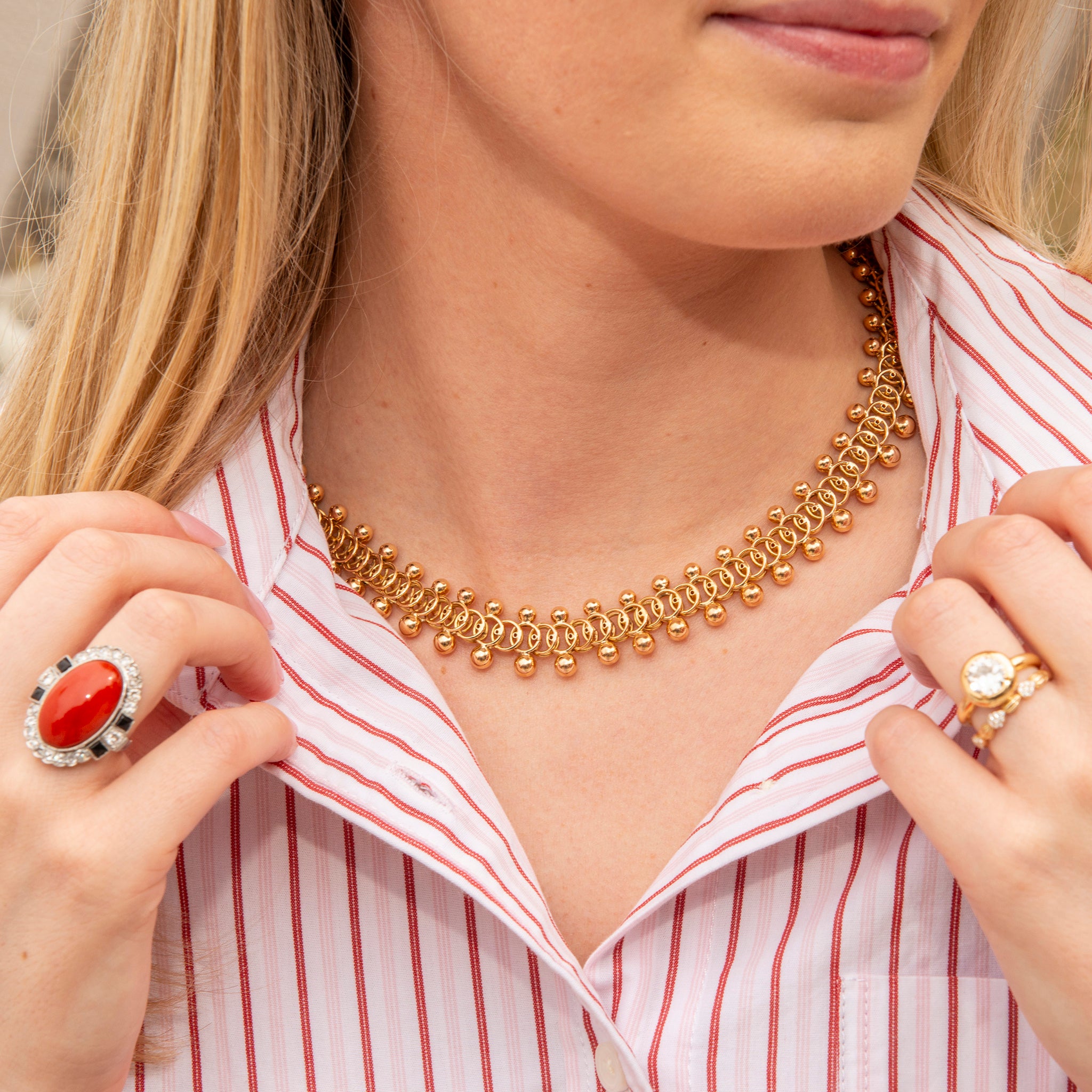 Vintage 18K Gold Bead & Interlocking Circle Necklace