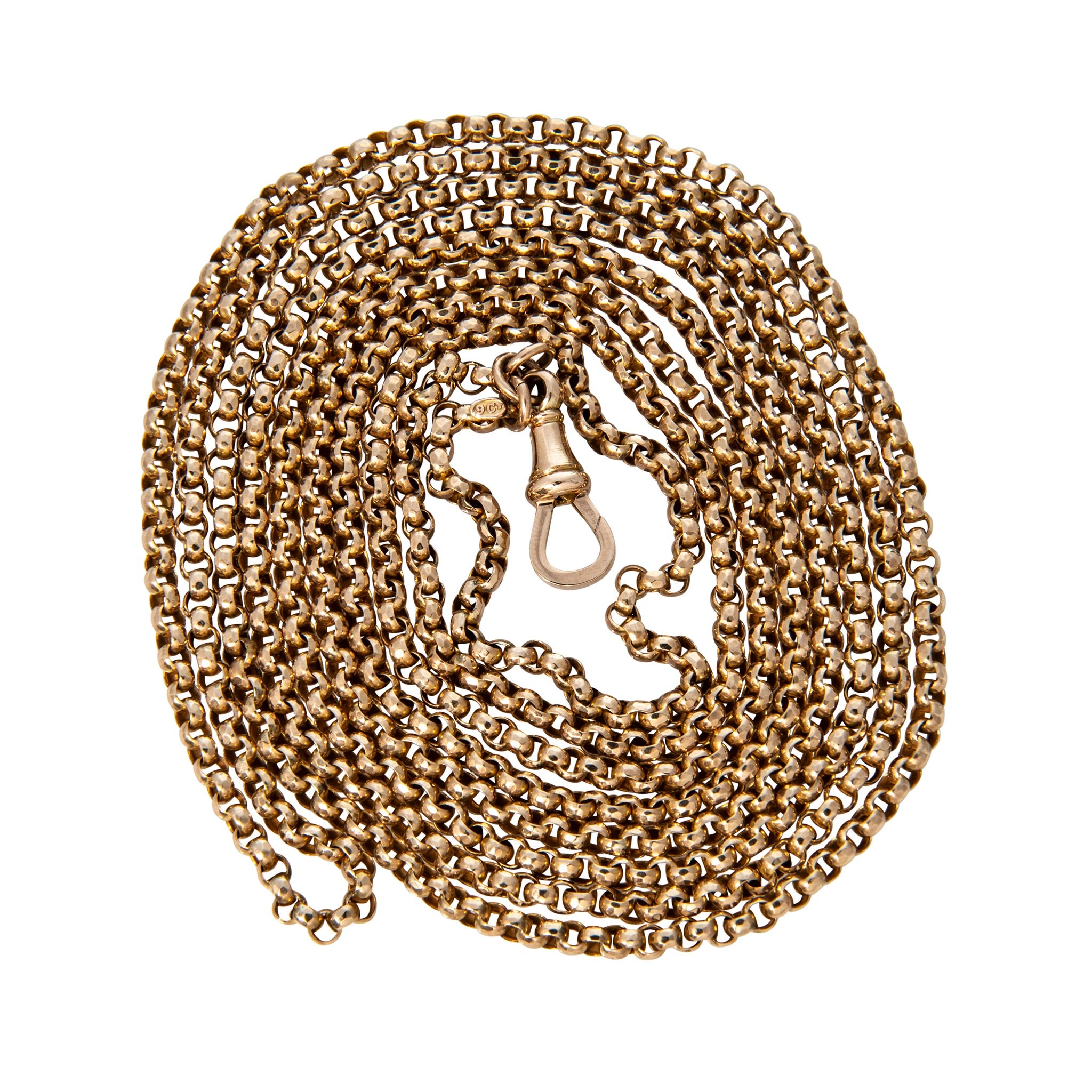 Victorian 9K Gold Rolo Link Guard Chain 57.5"
