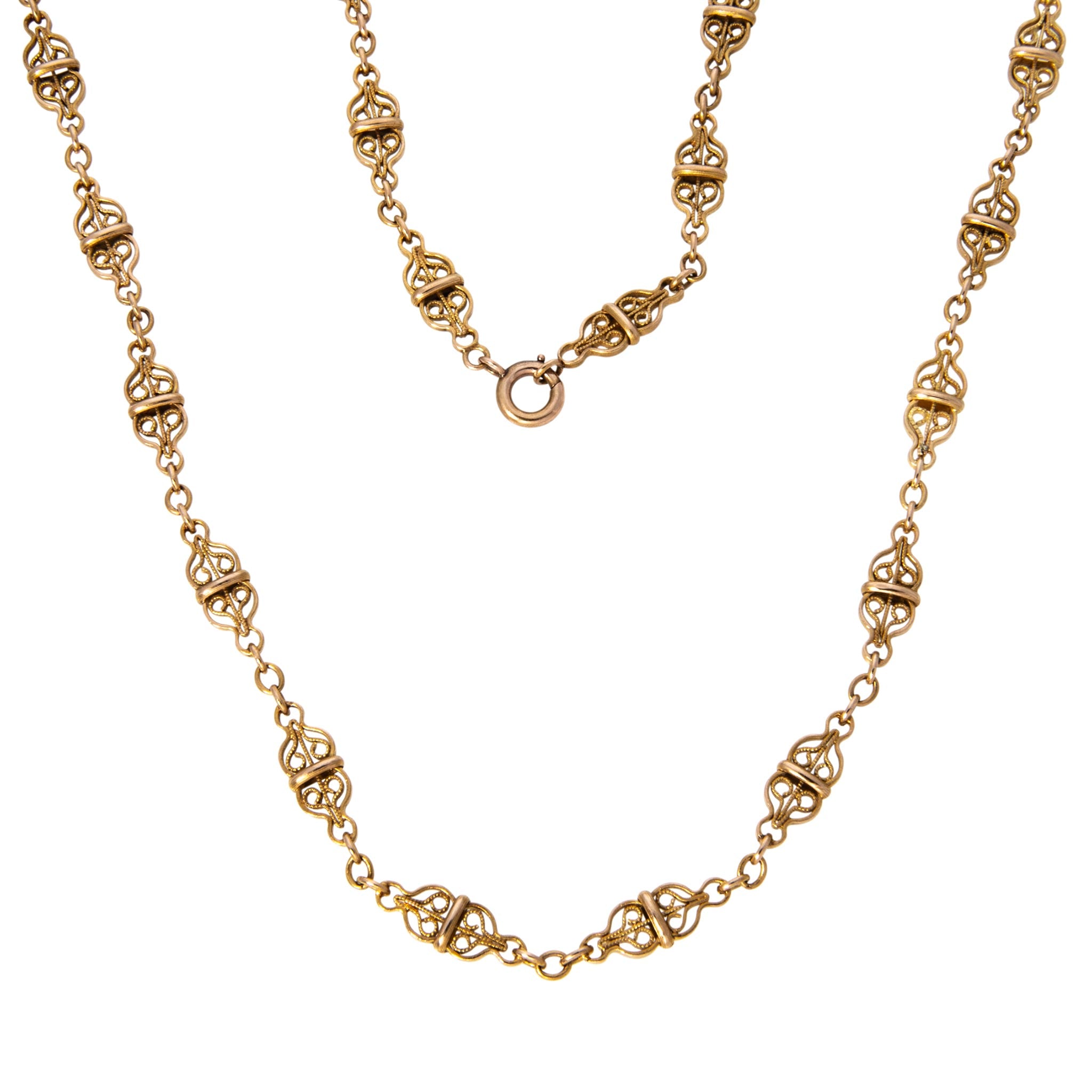 Victorian Style 18K Gold Filigree Link Chain Necklace 21"