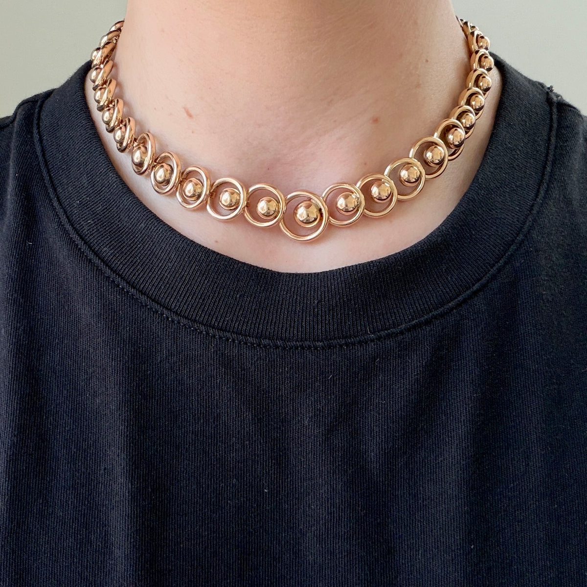 Vintage 14K Gold Graduated Sphere & Circle Link Necklace 15"