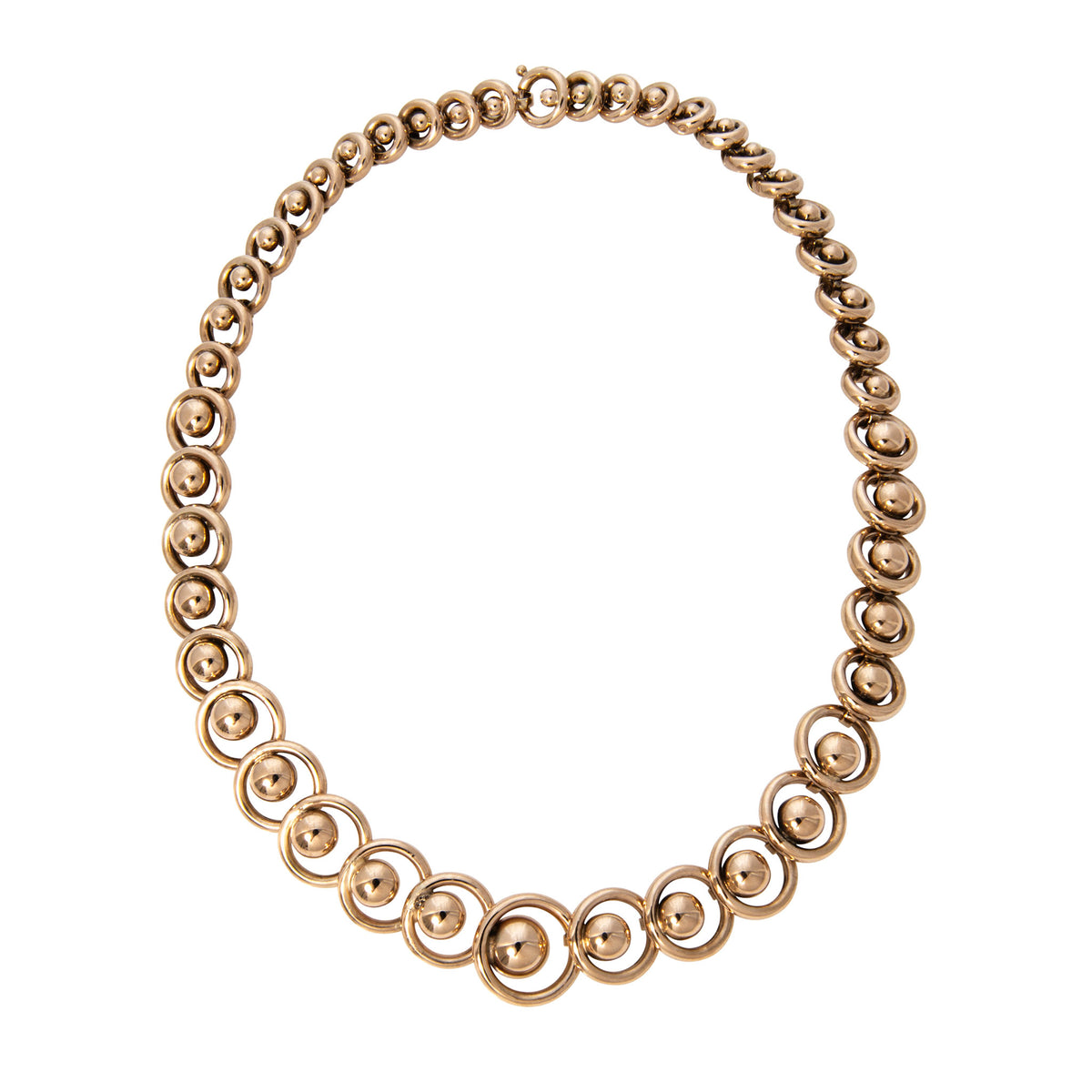 Vintage 14K Gold Graduated Sphere & Circle Link Necklace 15"