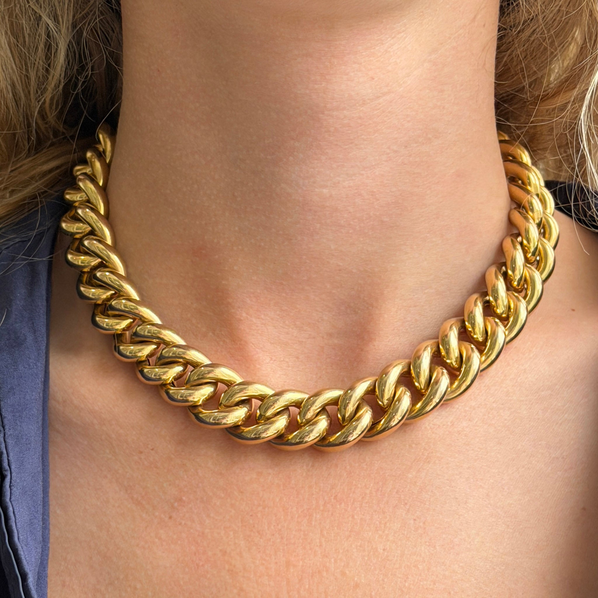Vintage 14K Yellow Gold Chunky Curb Link Necklace 17"